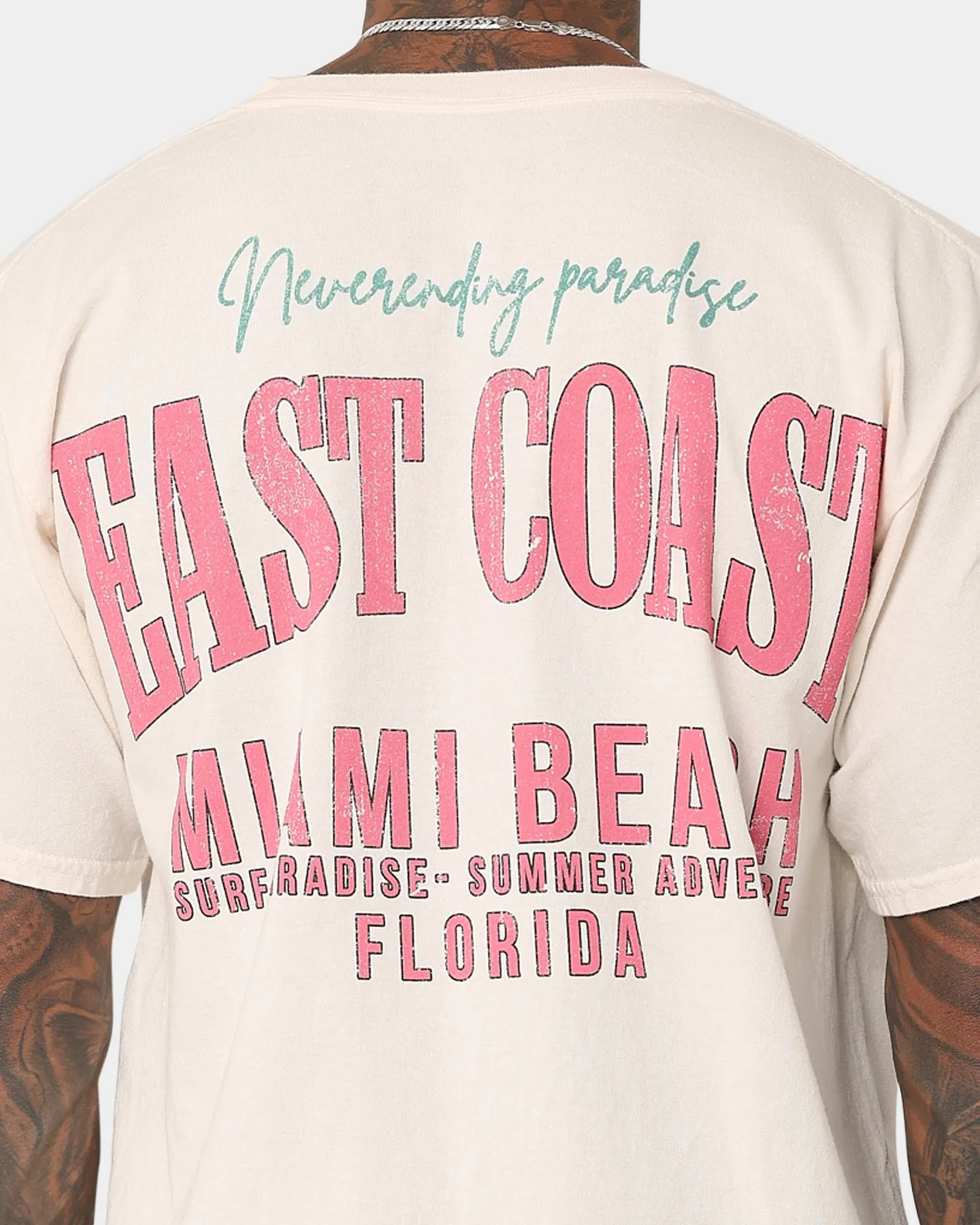 Fit for Everyone Ribbed collar American Thrift Miami Beach Vintage T-Shirt Off White