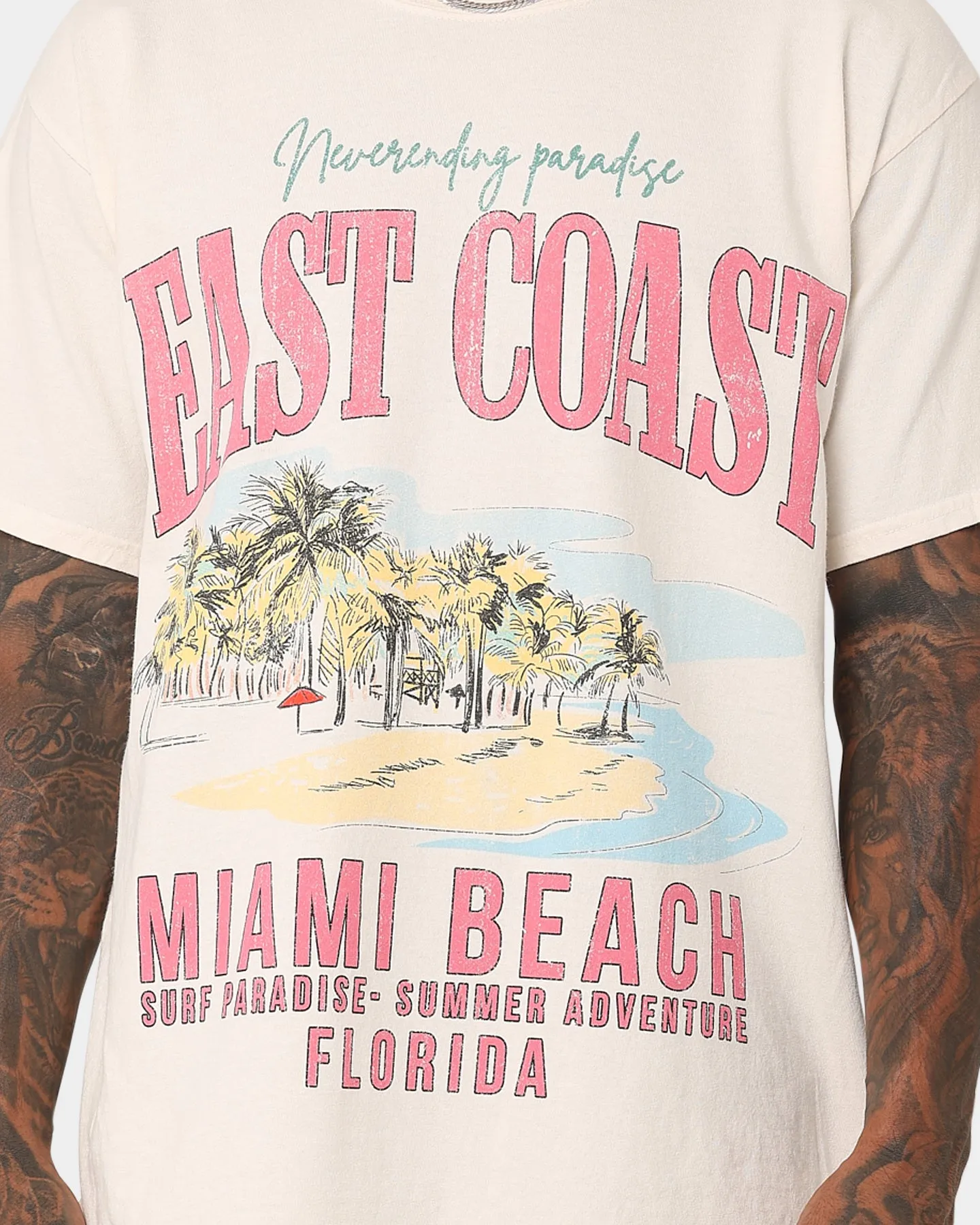 American Thrift Miami Beach Vintage T-Shirt Off White Organic Cotton Blend Holiday Outfit Style