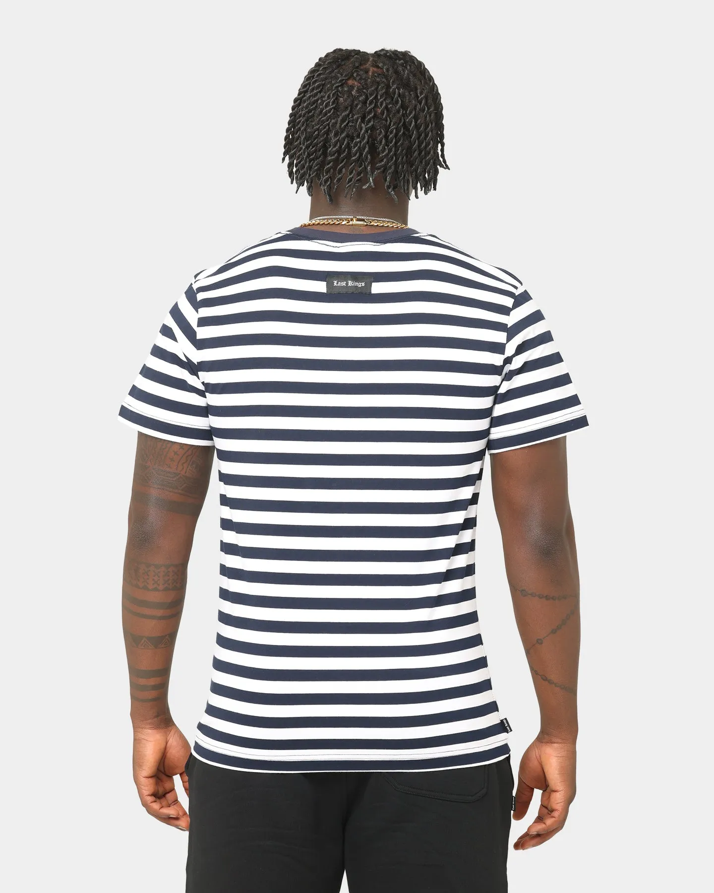 Soft Touch Texture Chic Wearable Last Kings Stripes Short Sleeve T-Shirt Navy