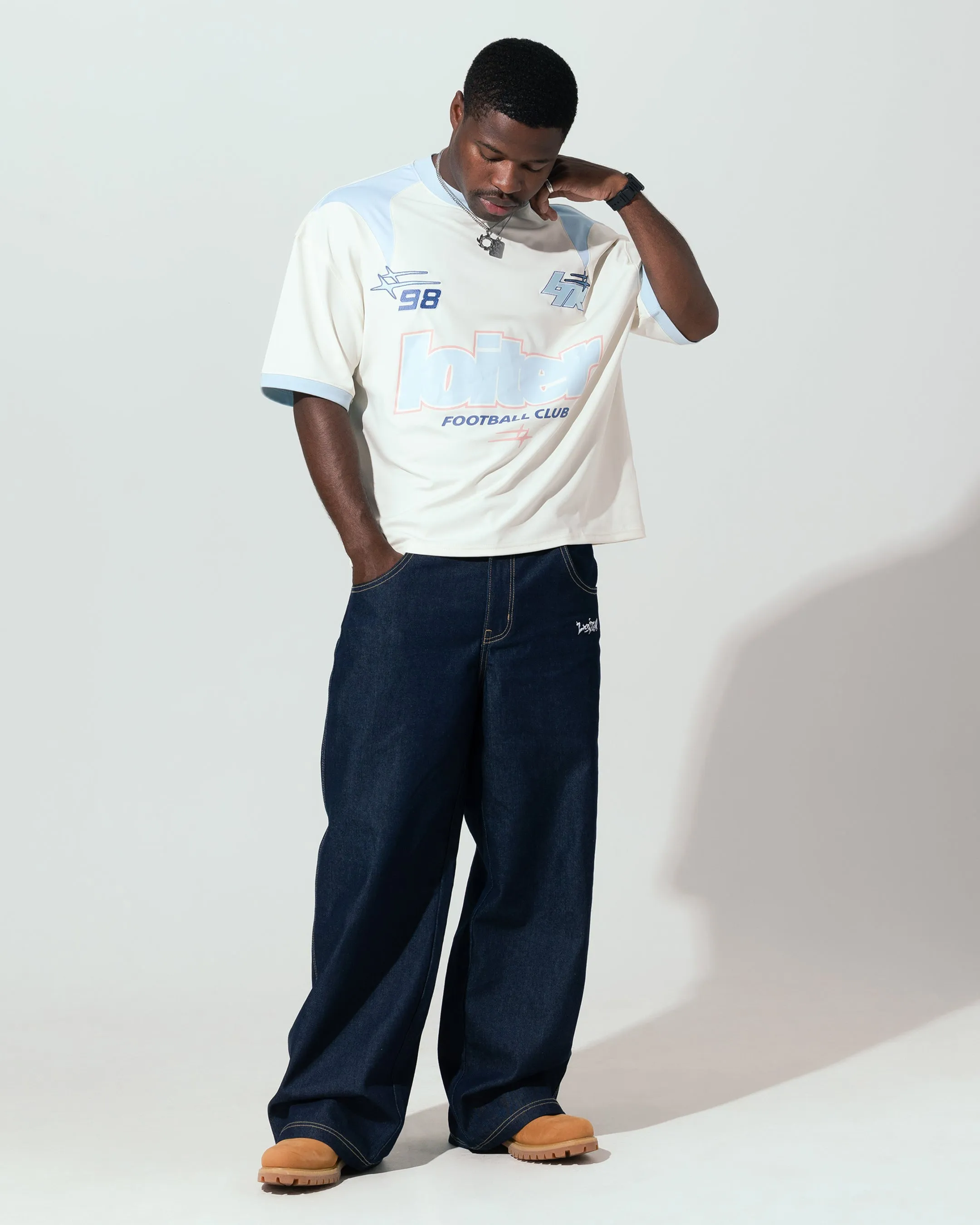 Loiter Tournament Jersey Off White/Blue Non Restrictive Cut