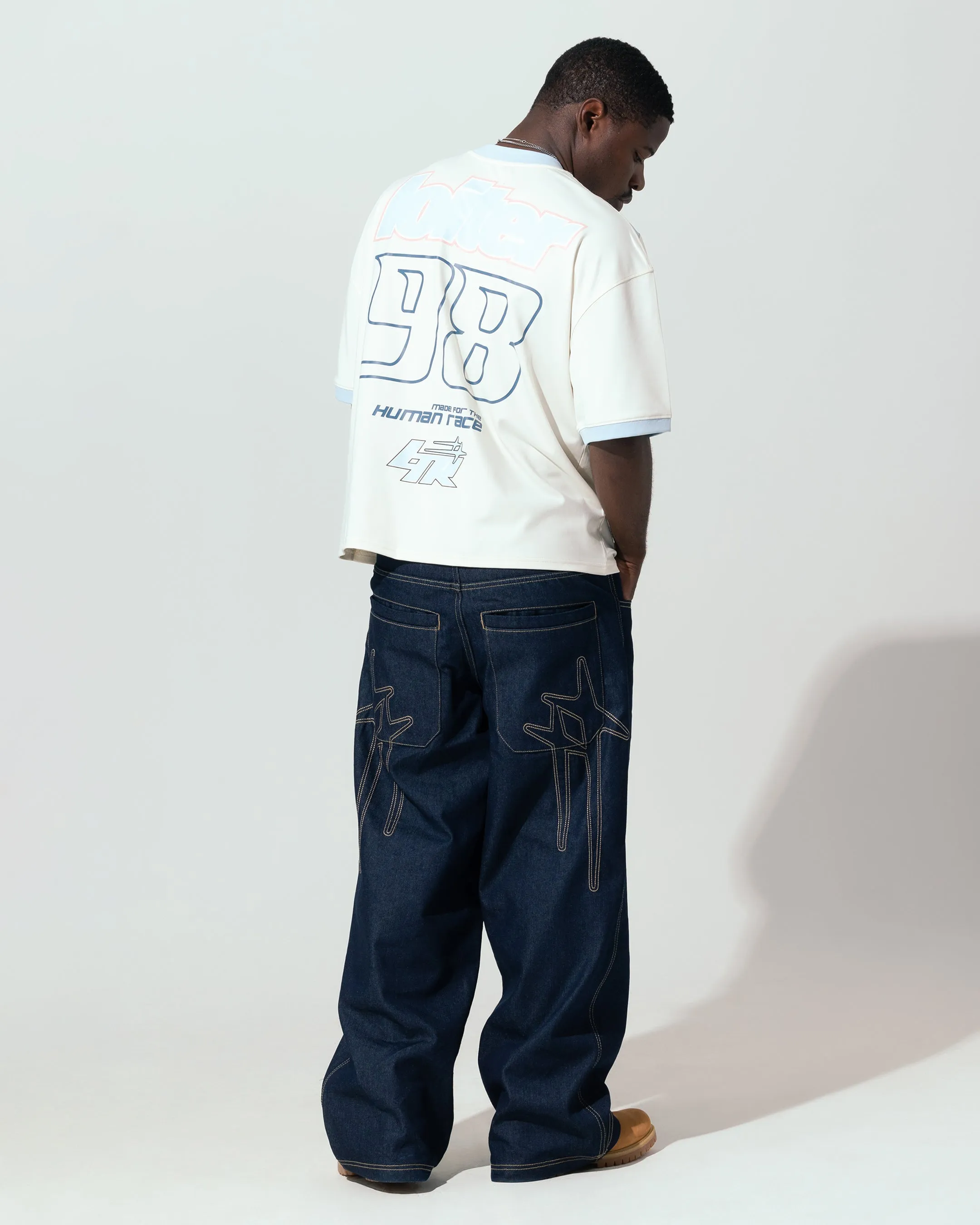 Flattering Fit Loiter Tournament Jersey Off White/Blue