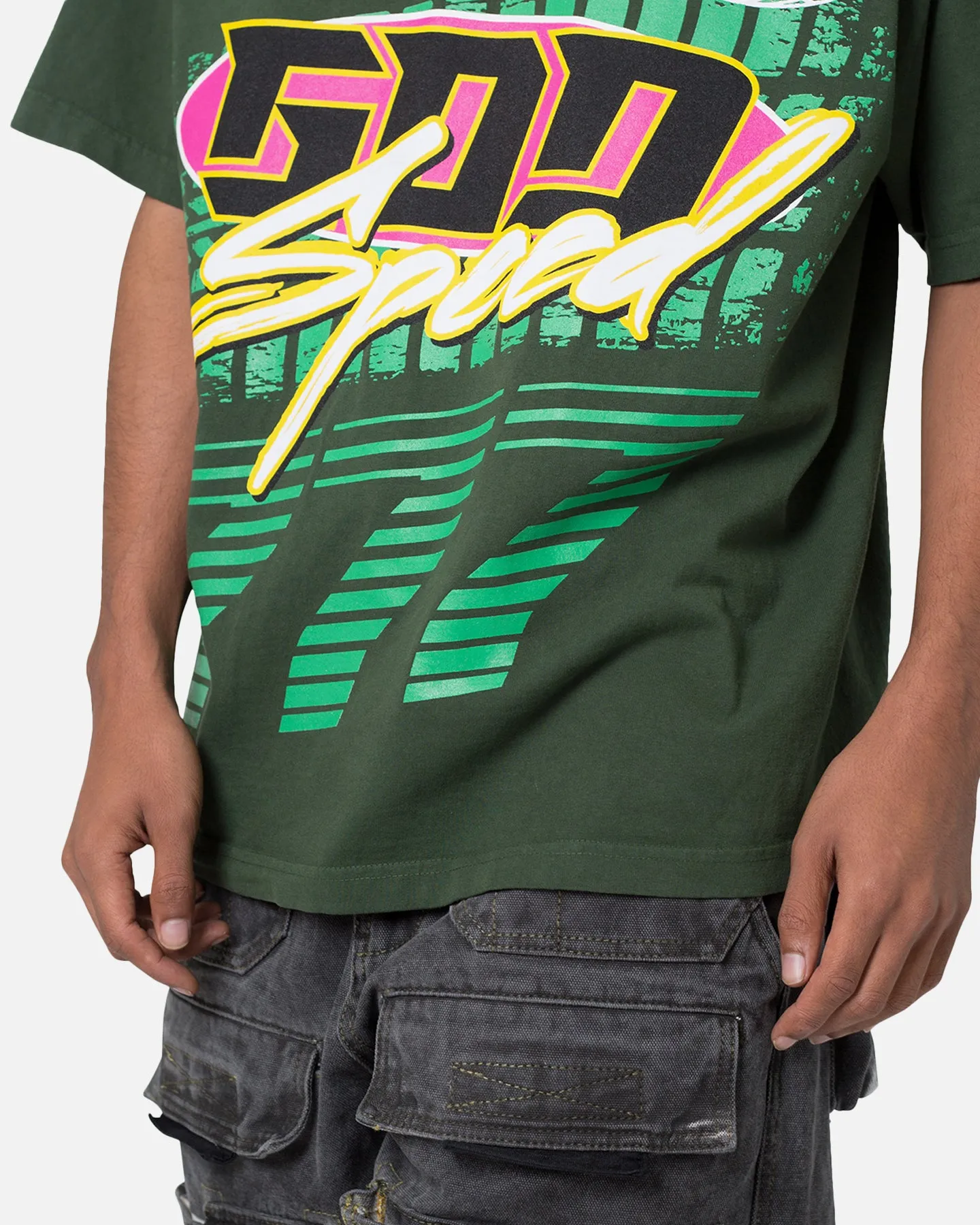 Wicking Interlock Knit Active Comfort Style MNML God Speed T-Shirt Green