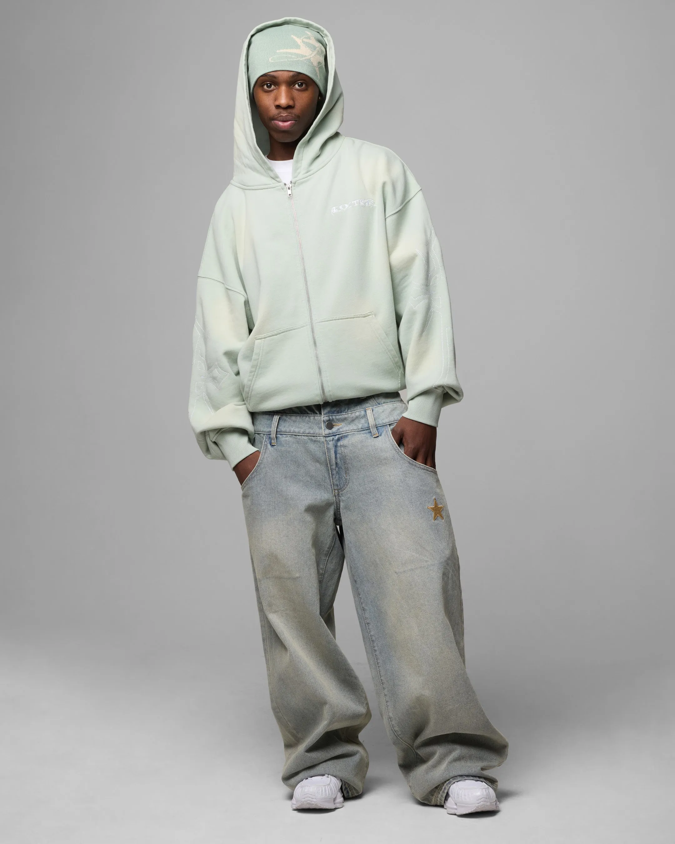 All Day Comfort Loiter Star Layered Jeans Washed Blue
