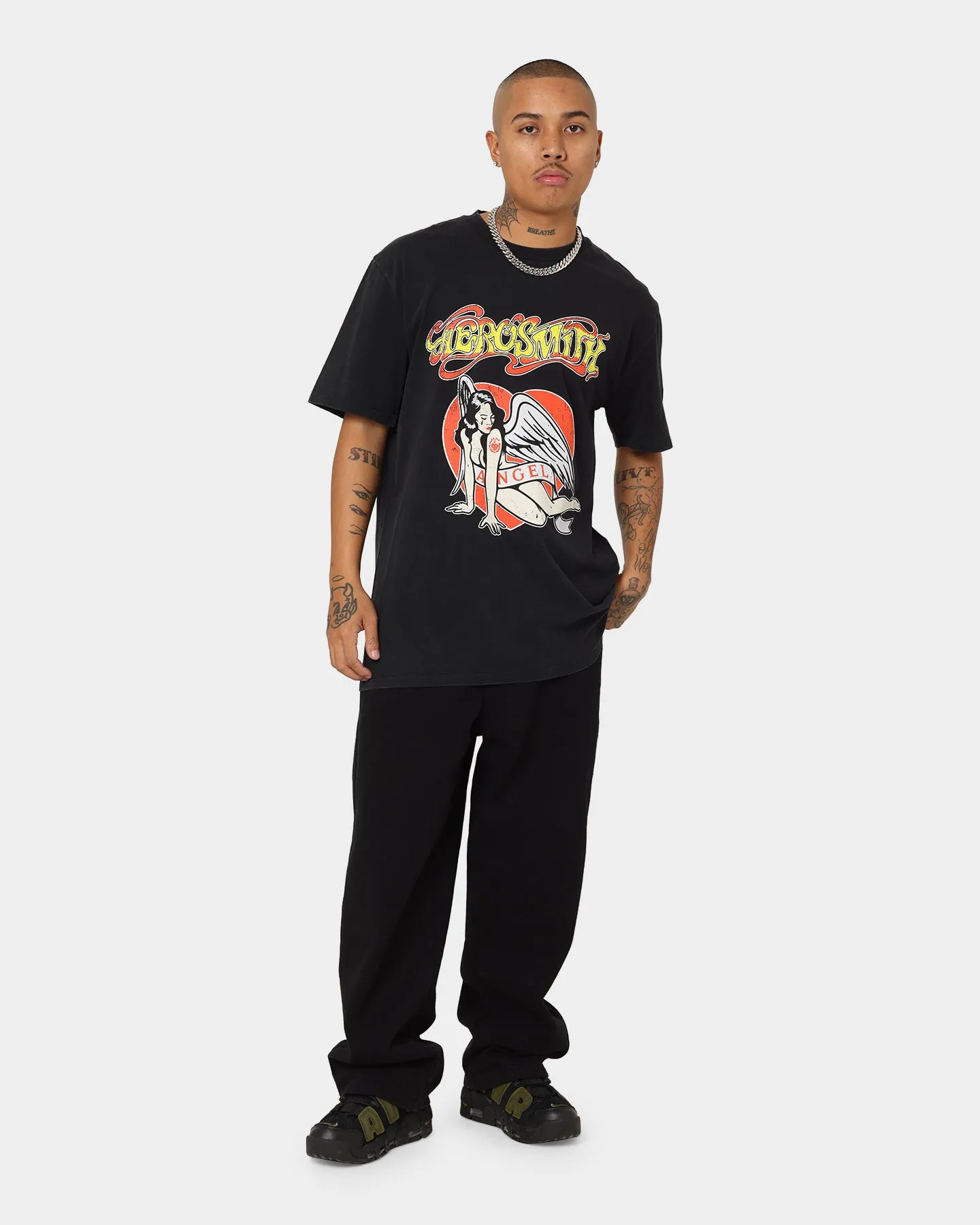 Aerosmith Angel Heart Vintage T-Shirt Washed Black Anti microbial coating Minimalist fashion