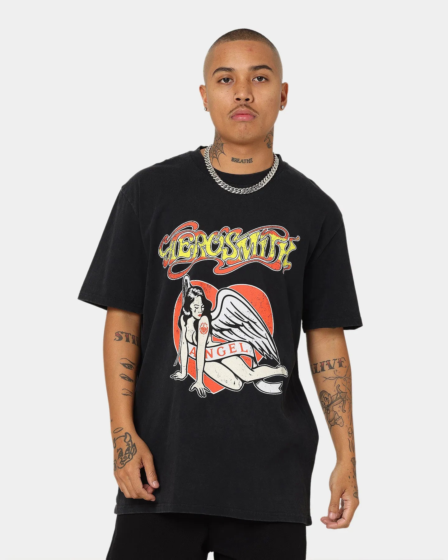 Retro Aerosmith Angel Heart Vintage T-Shirt Washed Black