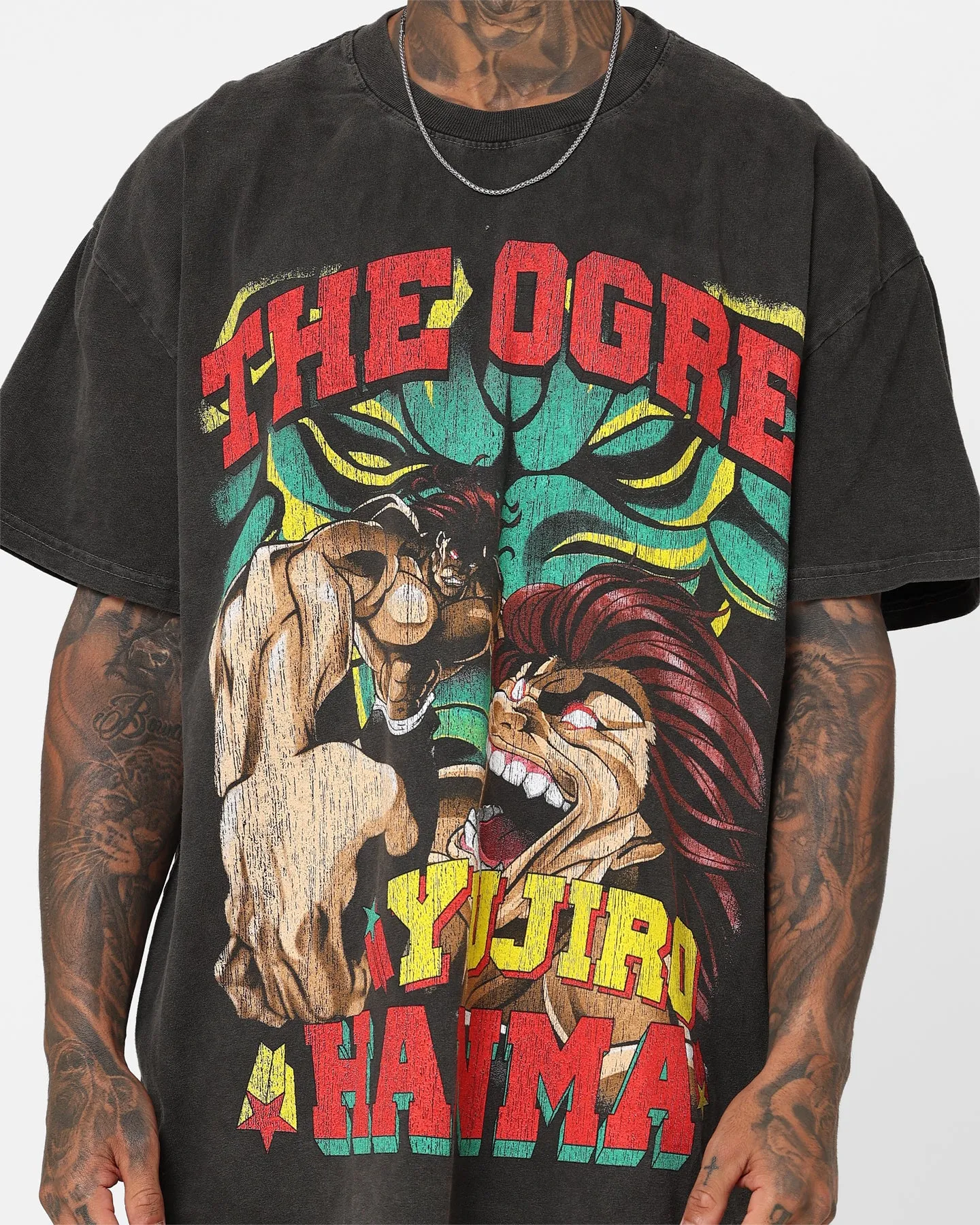 windproof Goat Crew X Baki Yujiro Heavyweight Vintage T-Shirt Black Wash