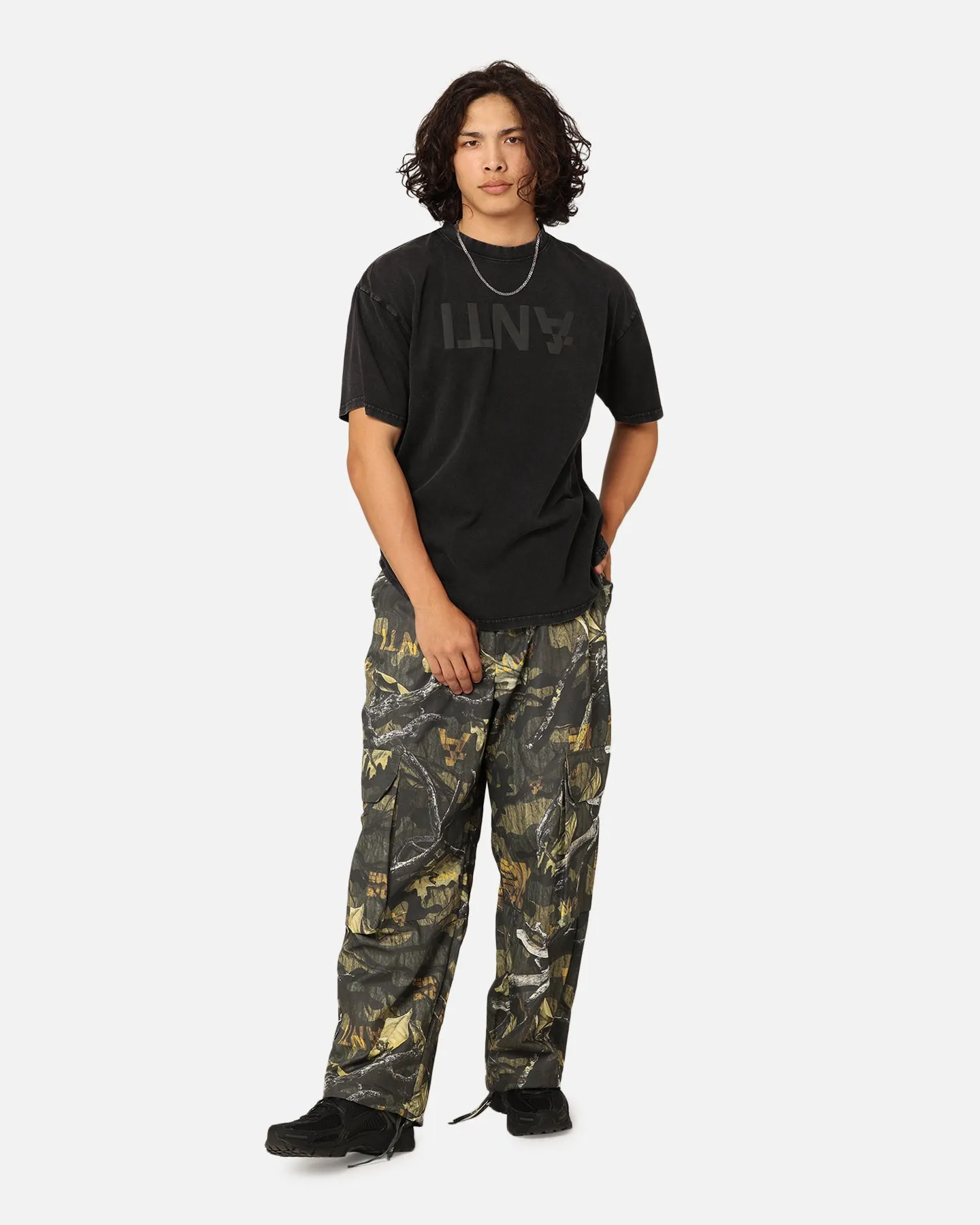 The Anti Order Anti Logo T-Shirt Black Acidwash Multi Panel Design