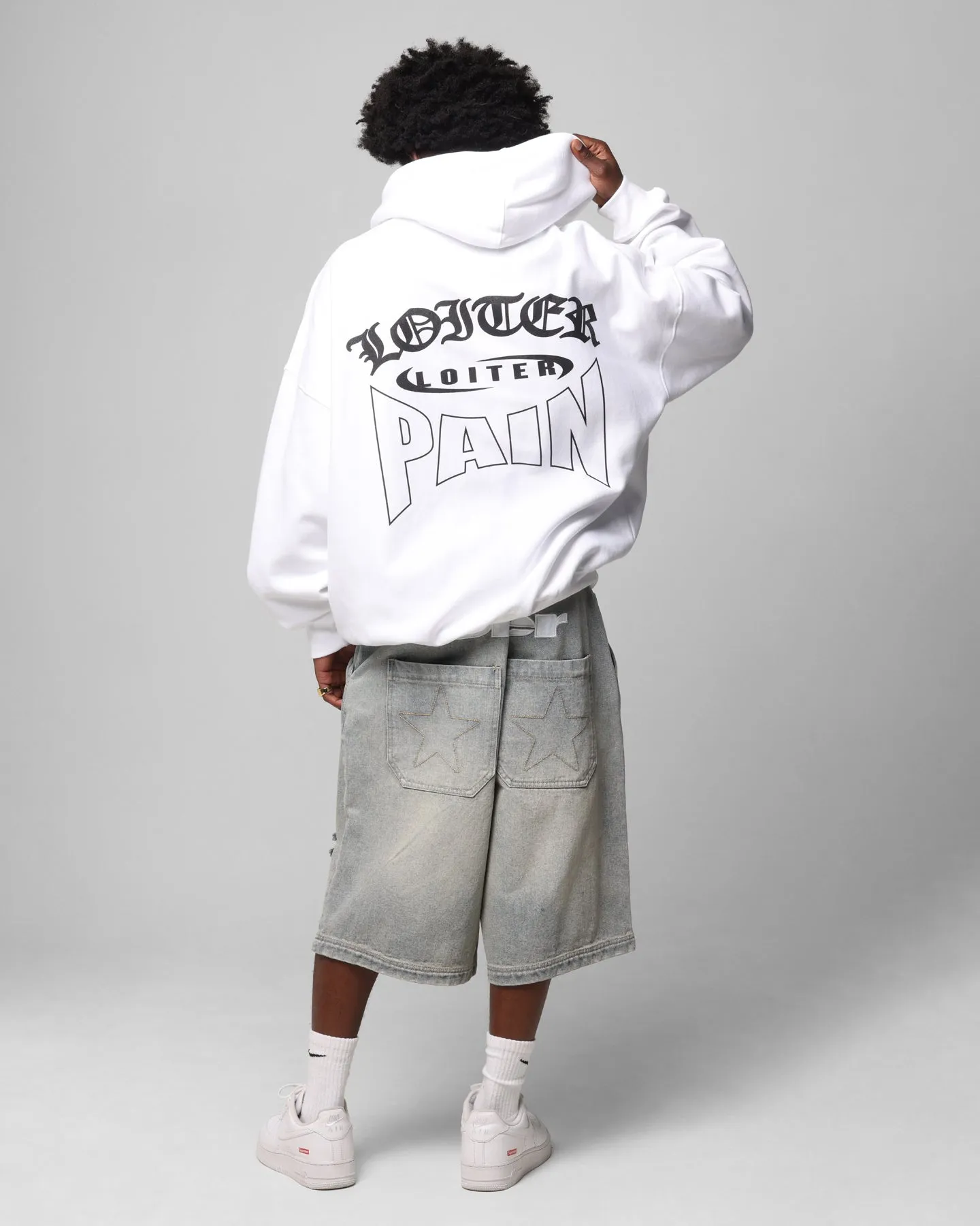 Loiter Ultimate Pain Hoodie White library outfit Reinforced Elbow Patches