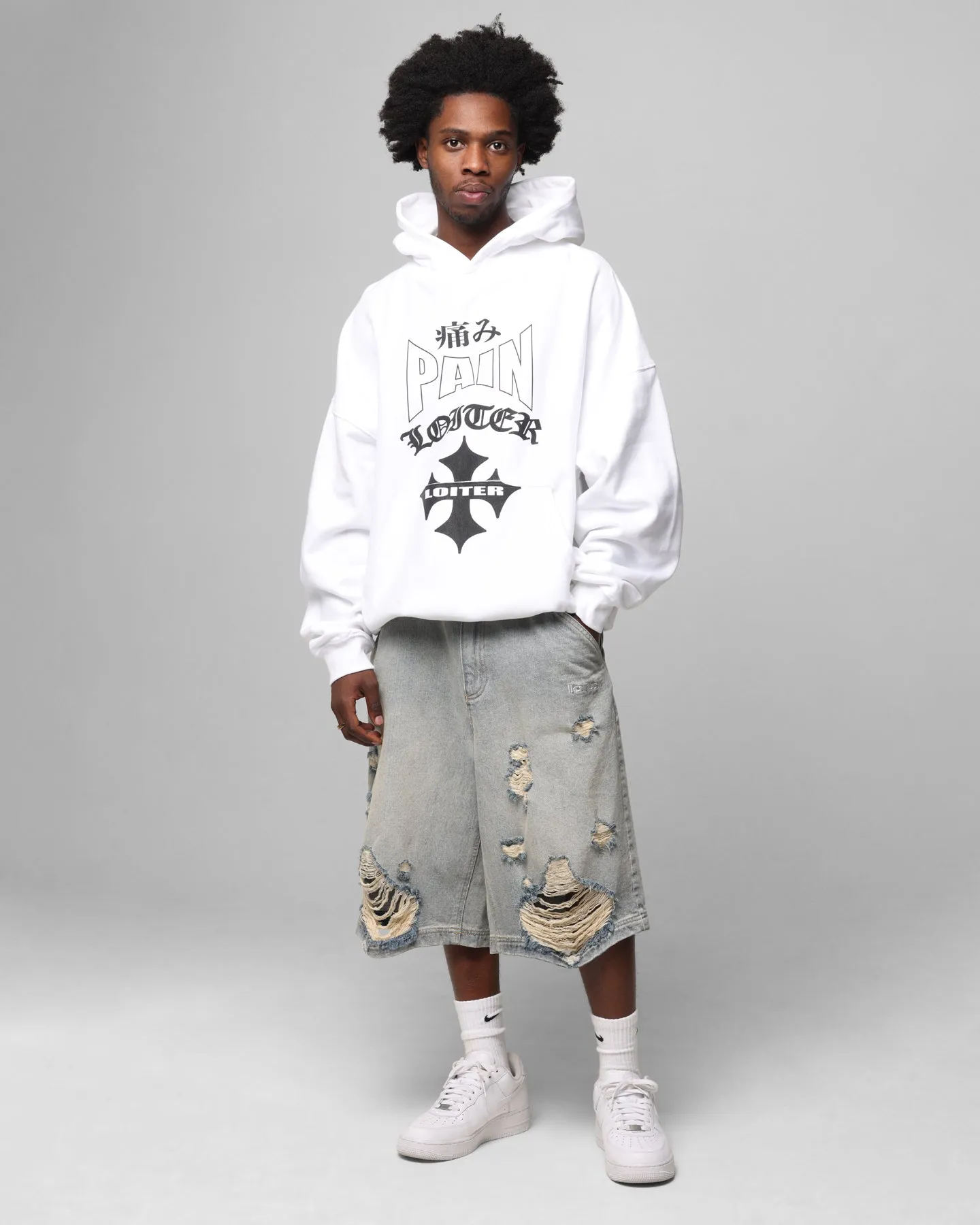 Loiter Ultimate Pain Hoodie White Fashion Night Street Mood