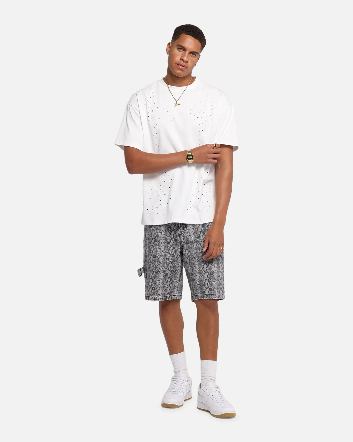 XXIII Snake Skin Jorts Black Snake Print AdjustableDrawstring Fashion Fit