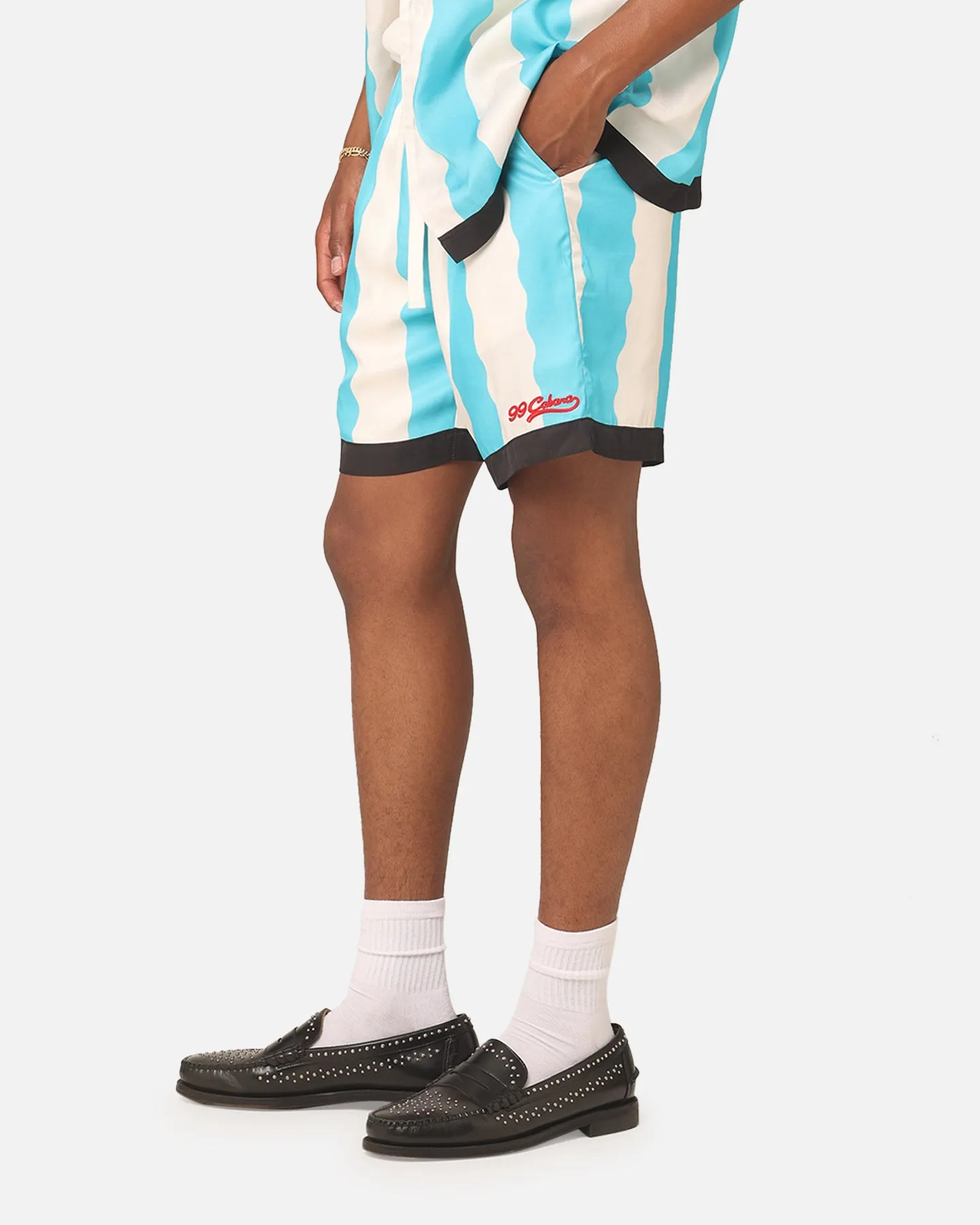99 Cabana Bowling Shorts Light Blue/Off White Casual Movement Slim Fit Design