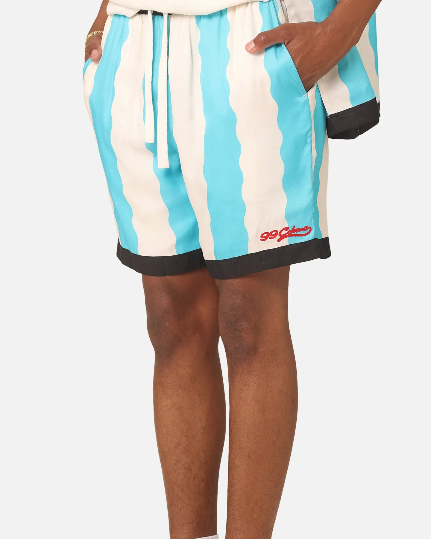 99 Cabana Bowling Shorts Light Blue/Off White CompactPackable Stretchable Fit