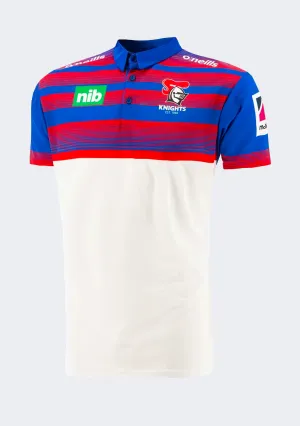O'Neills Newcastle Knights Men's White Media Polo Shirt Trendy Apparel NonChafing Seam Placement
