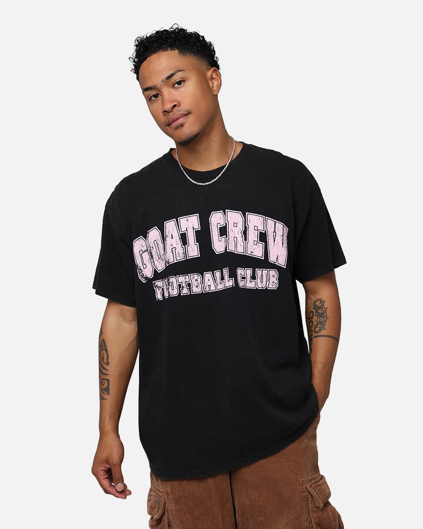Embroidered winter warmth Goat Crew Football Club 10 T-Shirt Black Wash