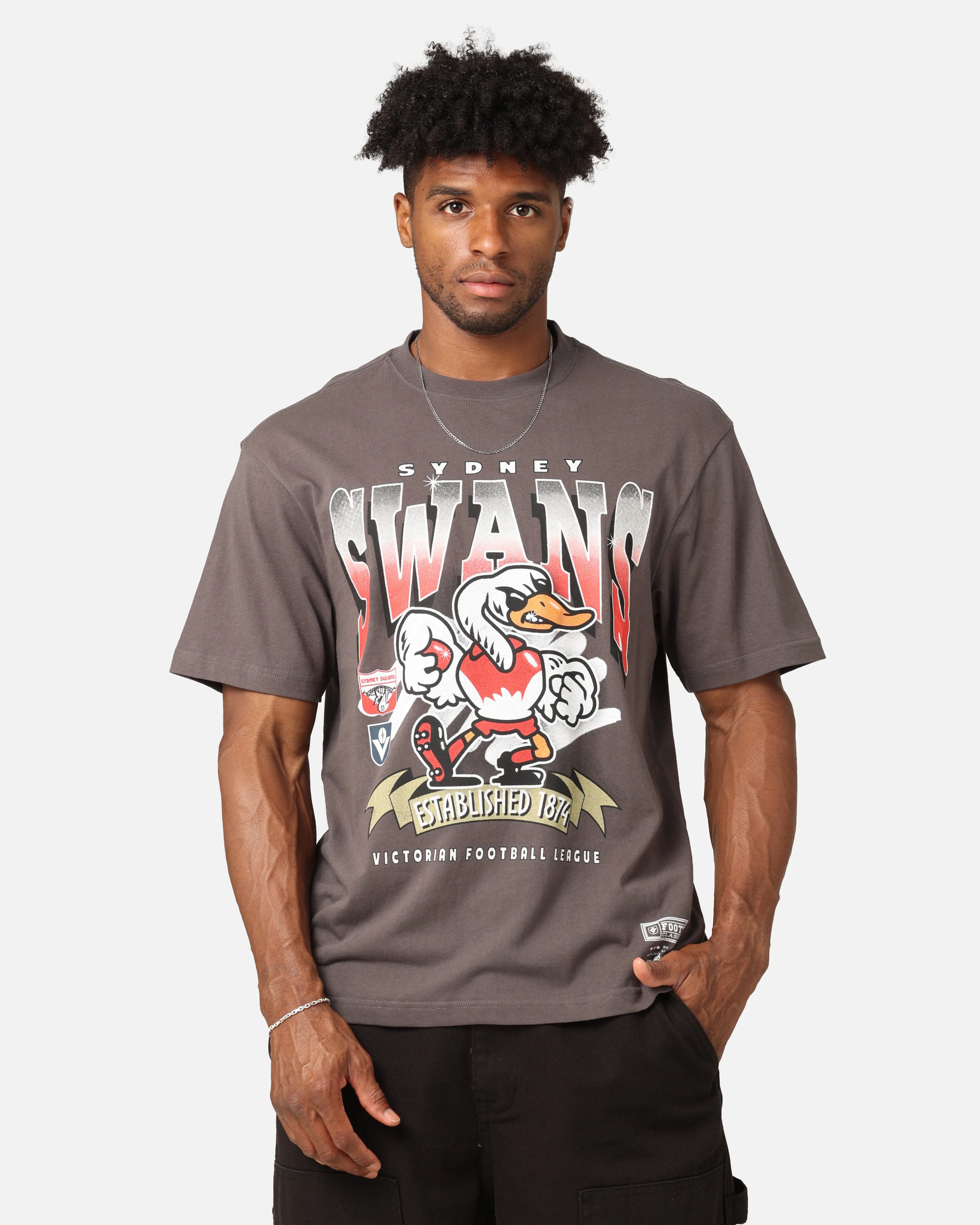 Soft And Comfortable Cozy Wearable Mitchell & Ness Sydney Swans Character T-Shirt Charcoal