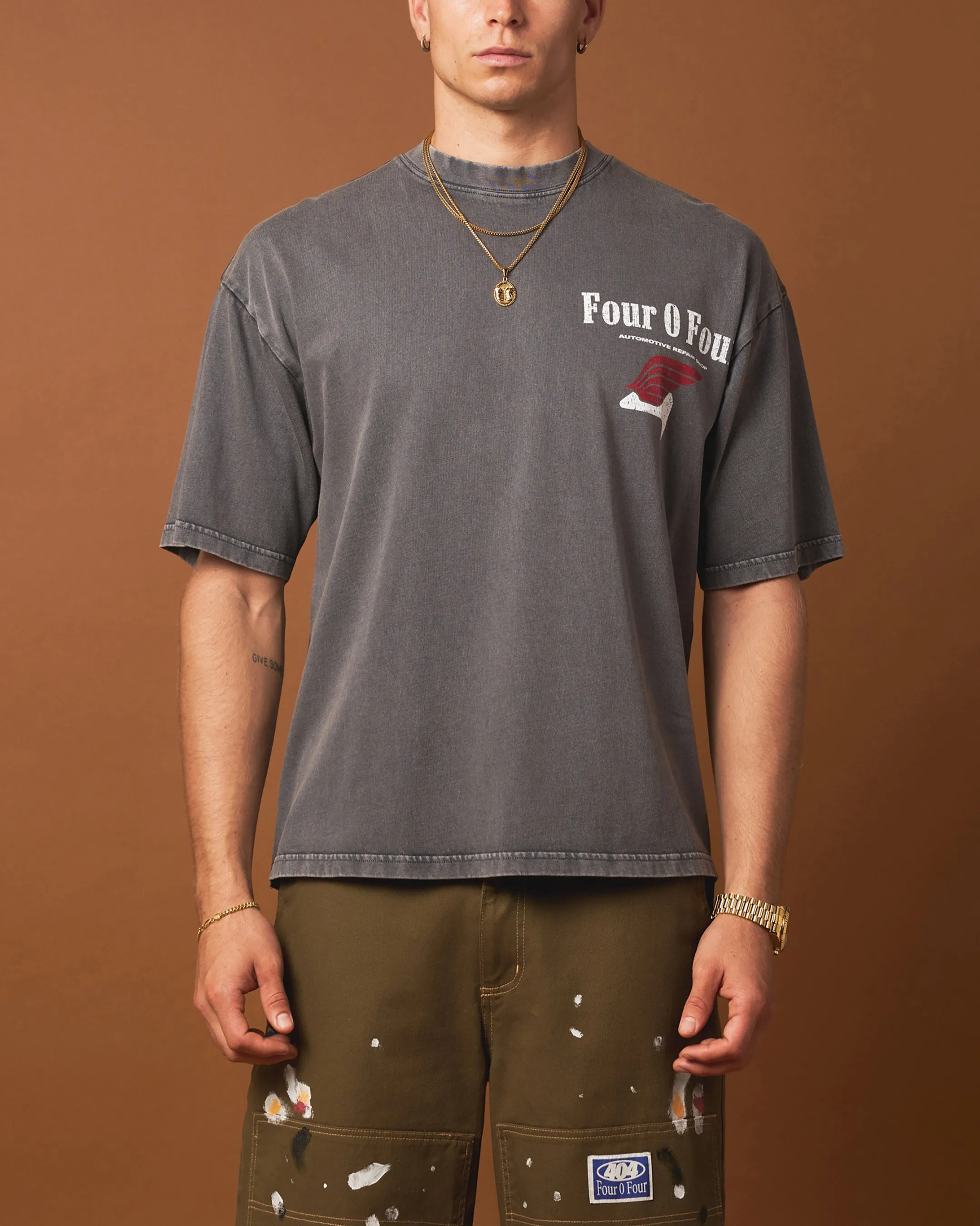 404 Smoke House Vintage T-Shirt Vintage Charcoal Easy Care Water Based Ink
