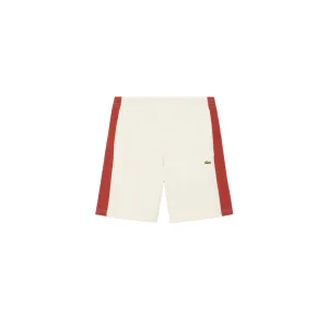 Lacoste Men's Cotton Fleece Colorblock Shorts (White/Light Brown) Romance Fit