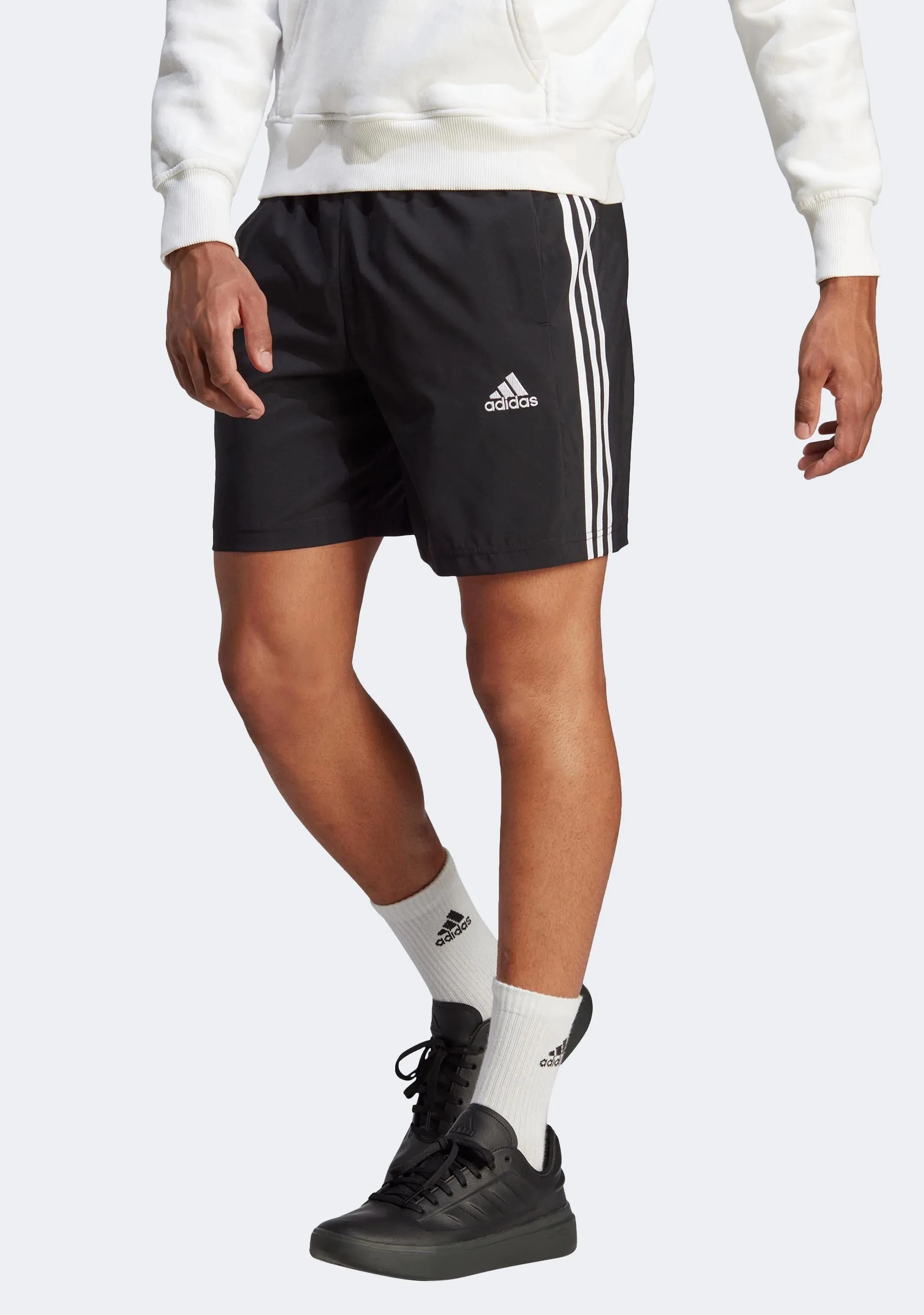 Adidas Men??s AEROREADY Essentials Chelsea 3-Stripes Shorts Black Quick Access Cargo Pockets Body-Hugging Fit