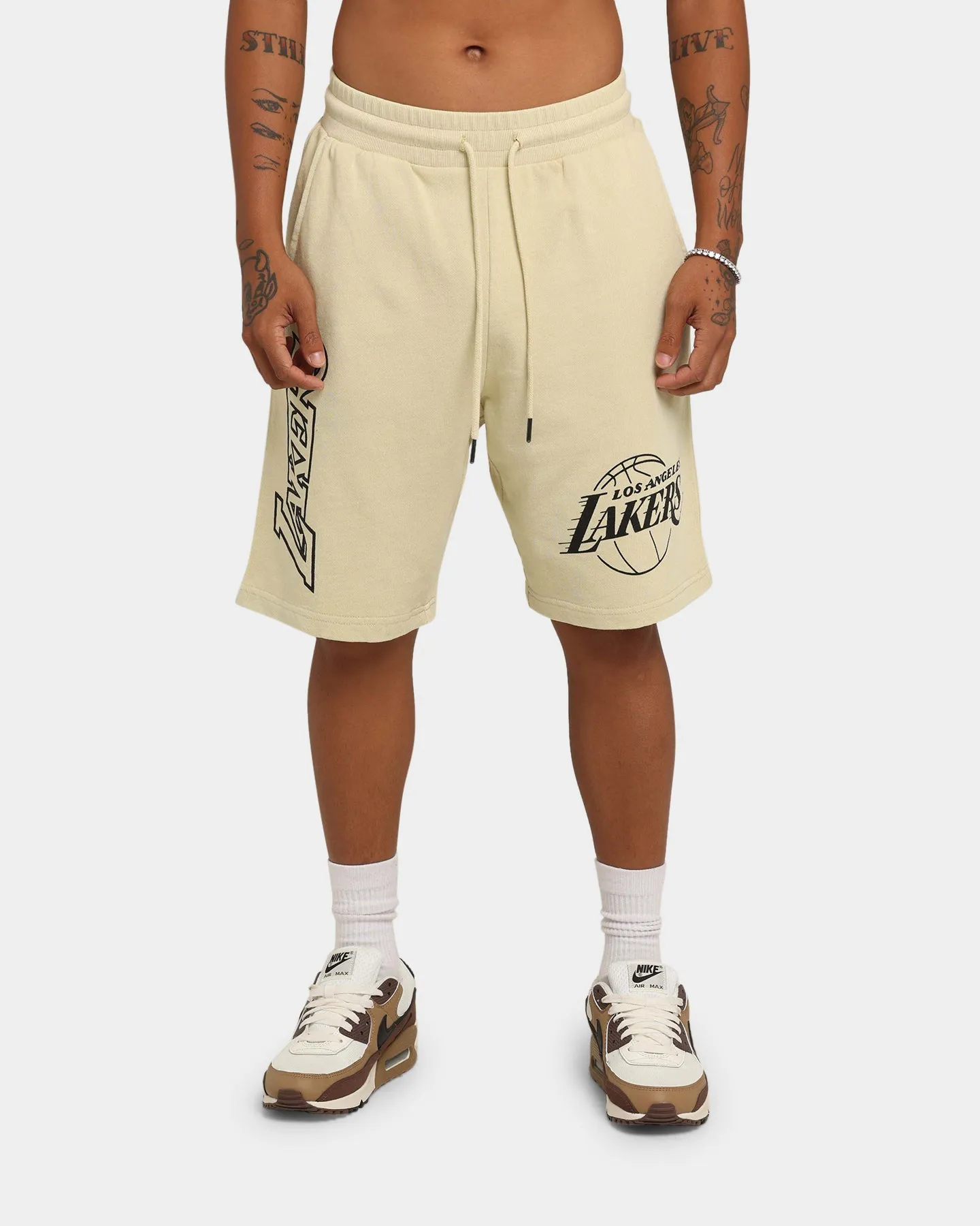 Mitchell & Ness Los Angeles Lakers Desert Sand Stencil Shorts Desert Sand Sports Comfort Motion Flex Fit