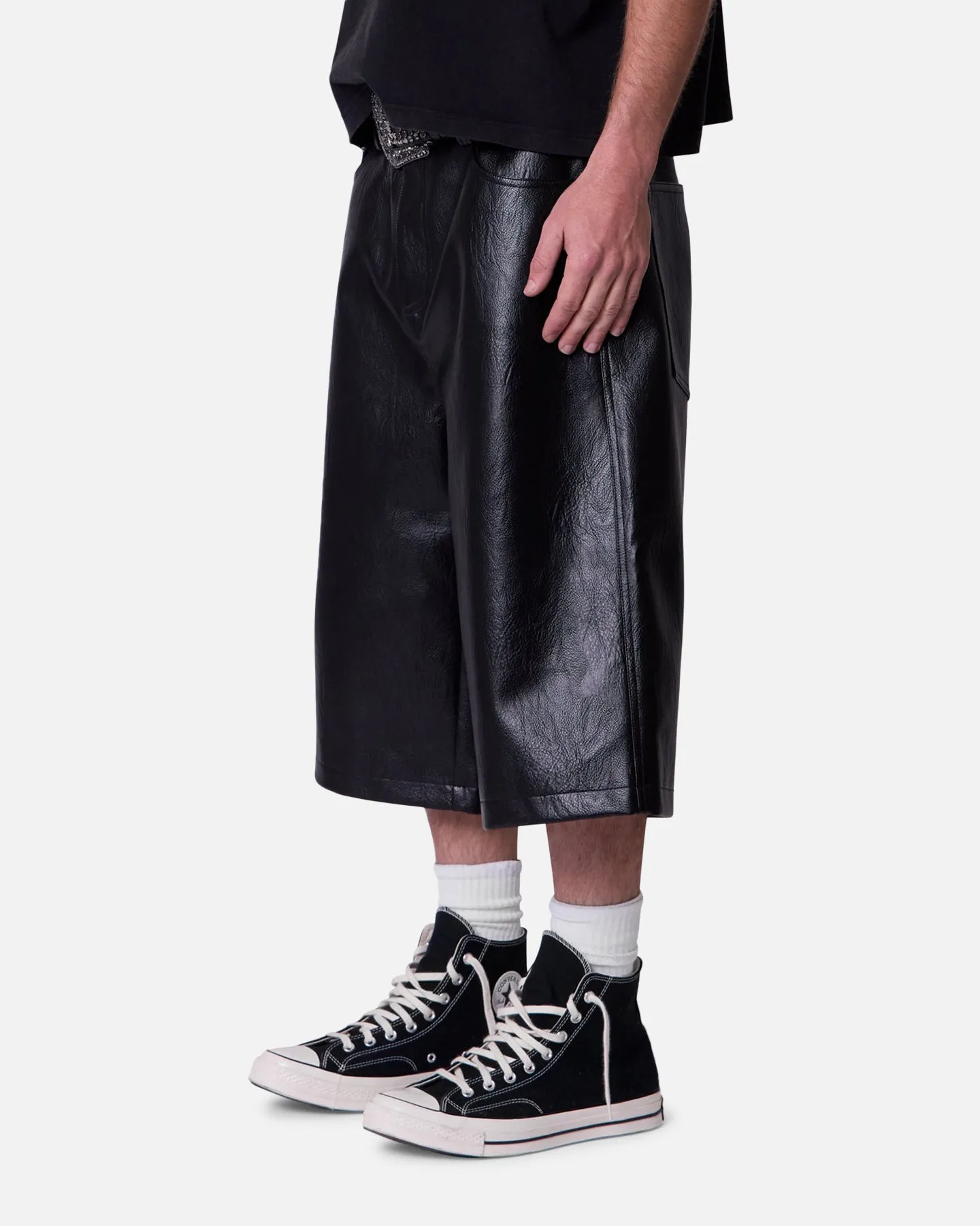 MNML Ultra Baggy Leather Shorts Black first day of school