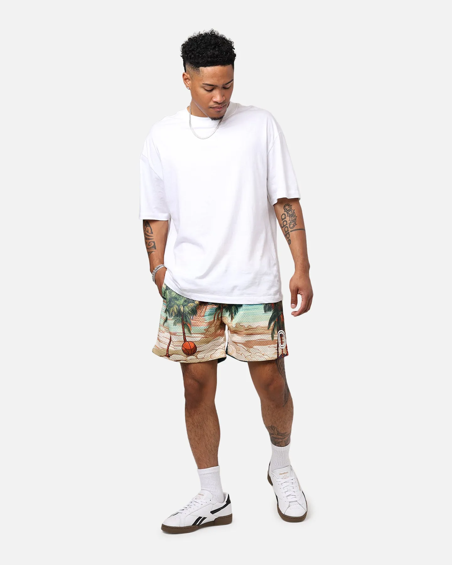 Seamless Comfort Striped Design Overtime Paradise Palm Shorts Palm Print