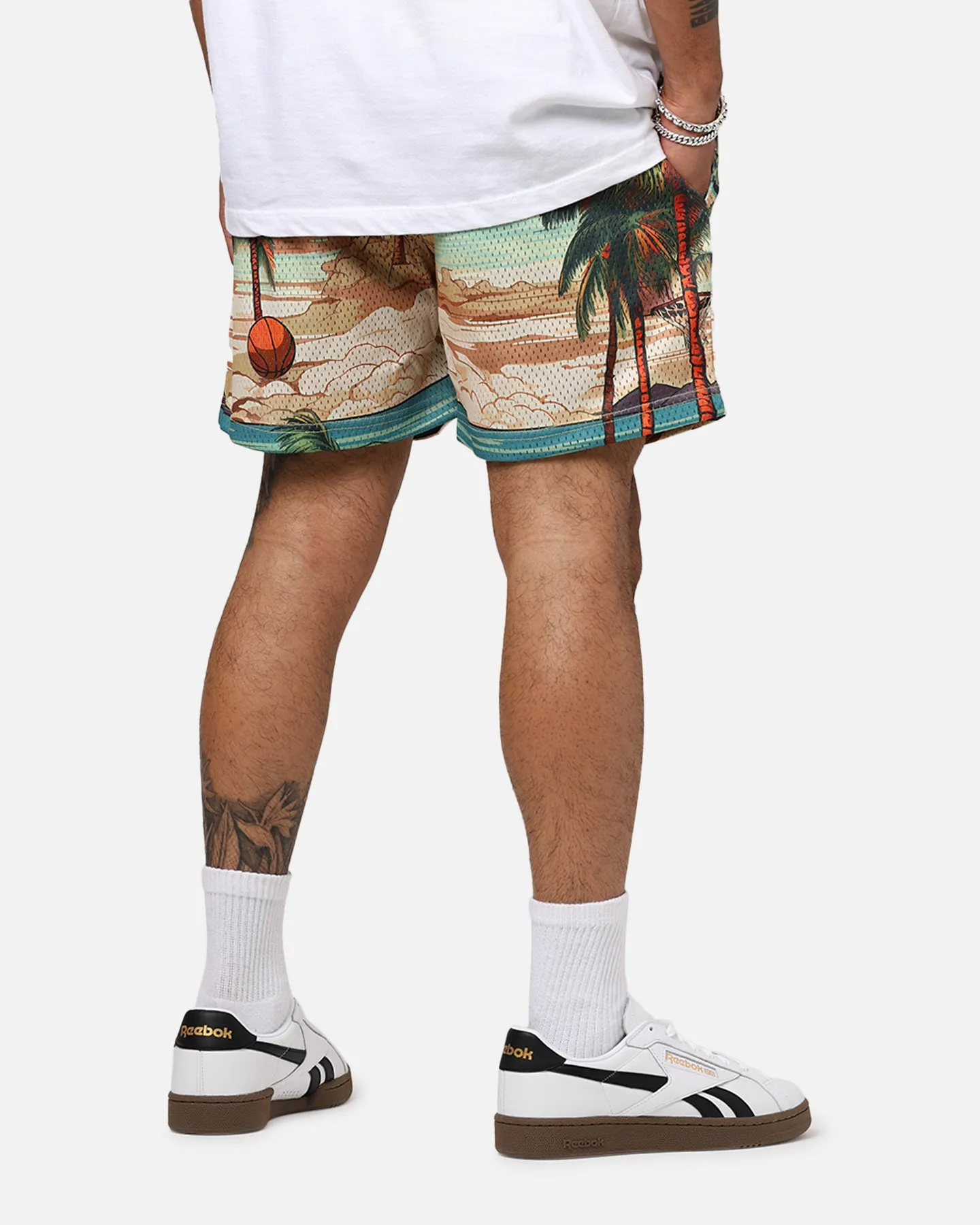 Overtime Paradise Palm Shorts Palm Print Odor Resistant Coating