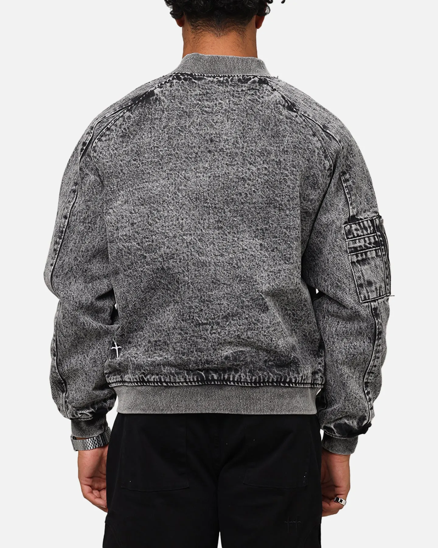 Clue Saint Morta Flight Denim Jacket Black Stonewash