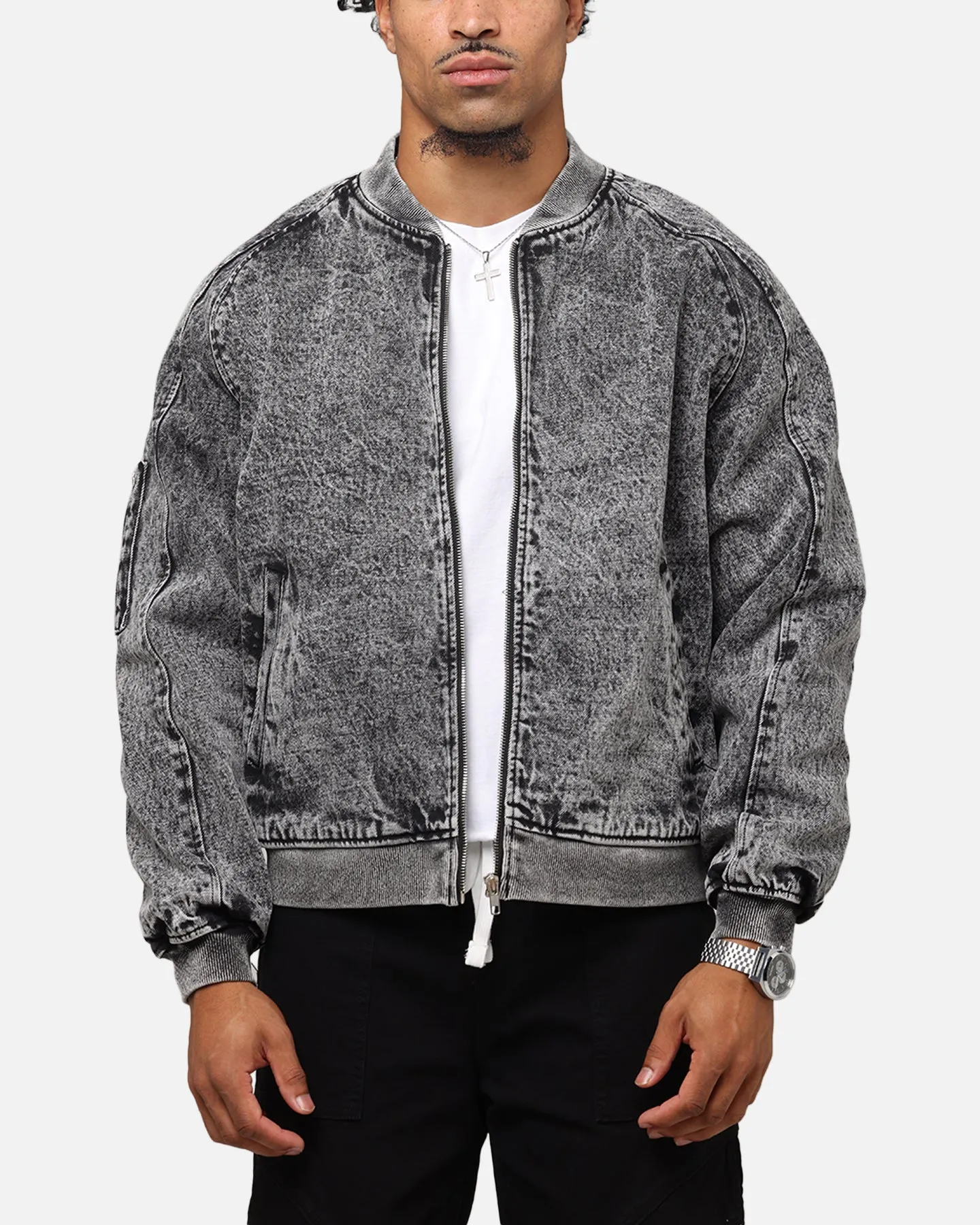 Saint Morta Flight Denim Jacket Black Stonewash Outdoor Shield Hidden pockets