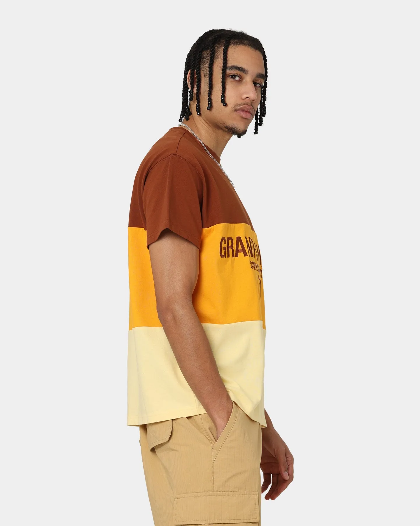 Spring Freshness AntiStaticFinish Grand Scheme Colour Block T-Shirt Brown/Yellow