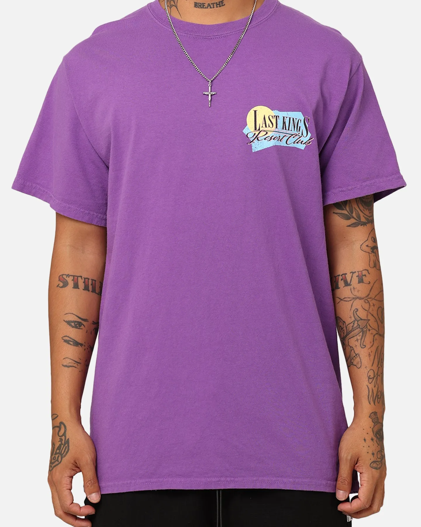 Last Kings Resort Club T-Shirt Purple Double Stitched Hem Long Sleeve