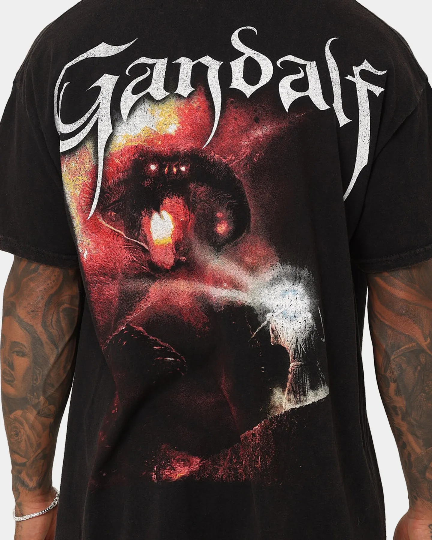 American Thrift X The Lord Of The Rings Gandalf Vintage T-Shirt Black Wash Cool and Relaxed Chilly Comfort