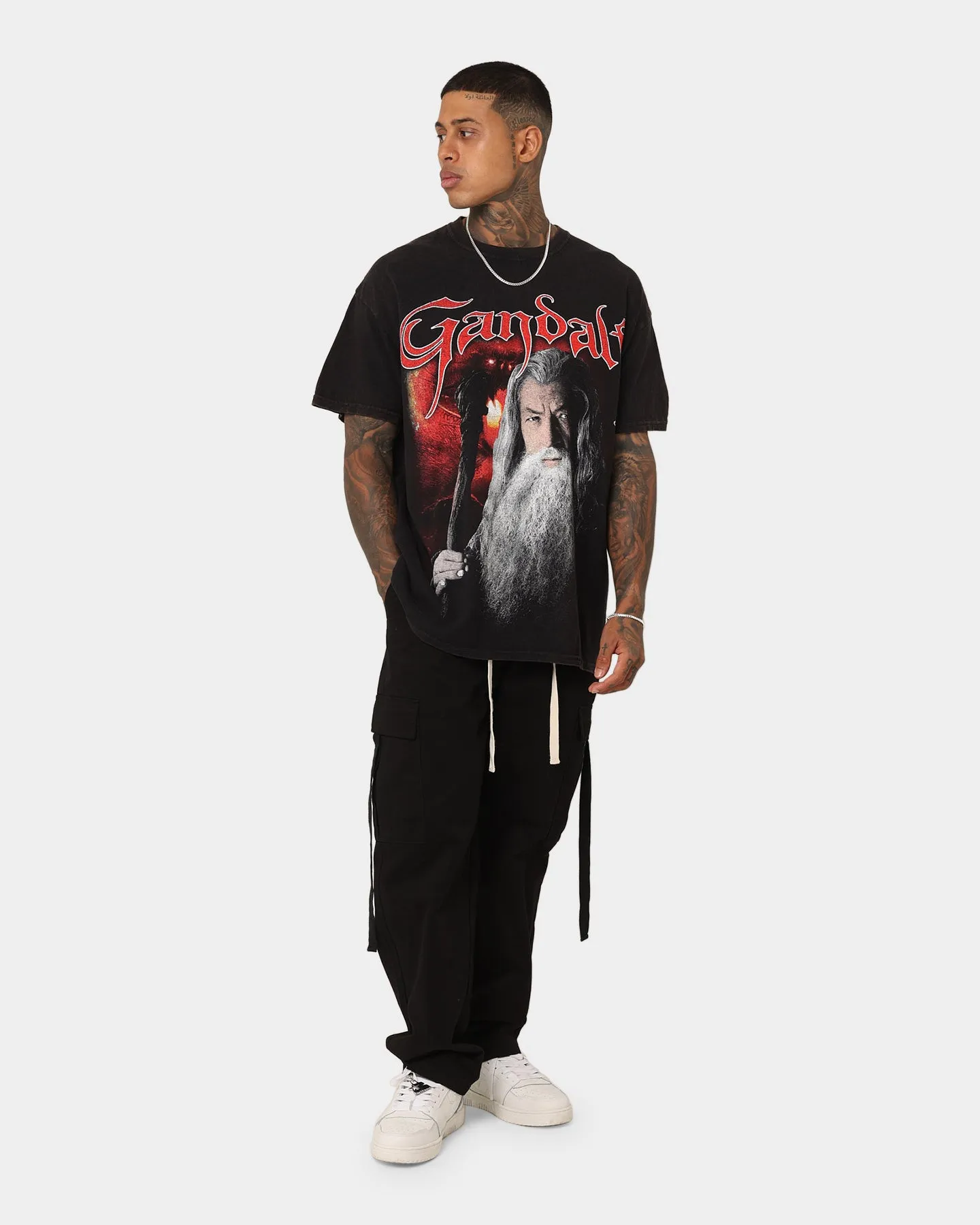 American Thrift X The Lord Of The Rings Gandalf Vintage T-Shirt Black Wash Polka Dot Pattern