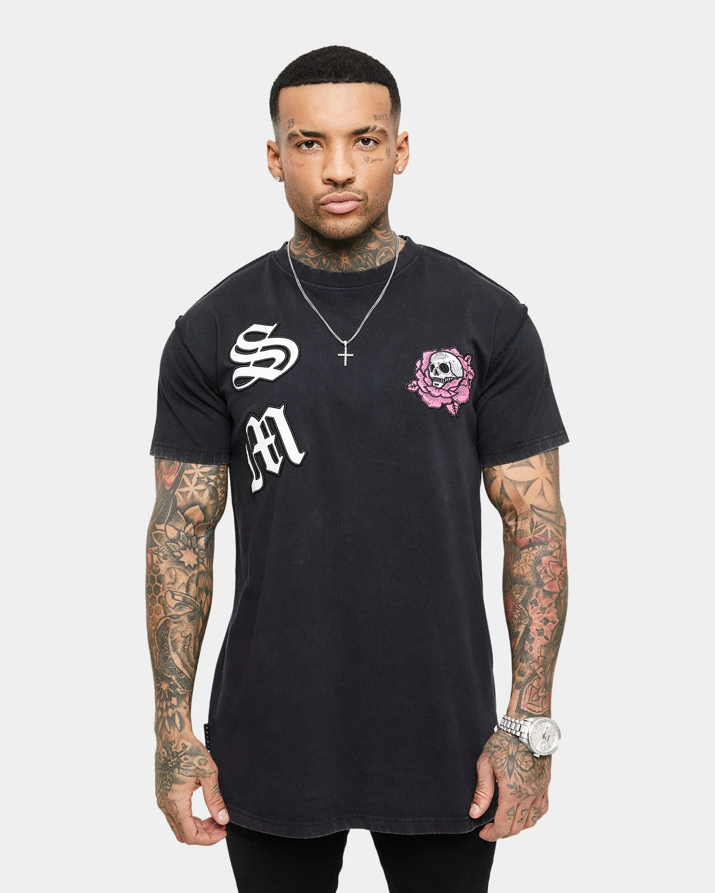 Saint Morta Skull Flower Lafayette T-Shirt Vintage Black HeatResistantMaterial Fashionable Wear