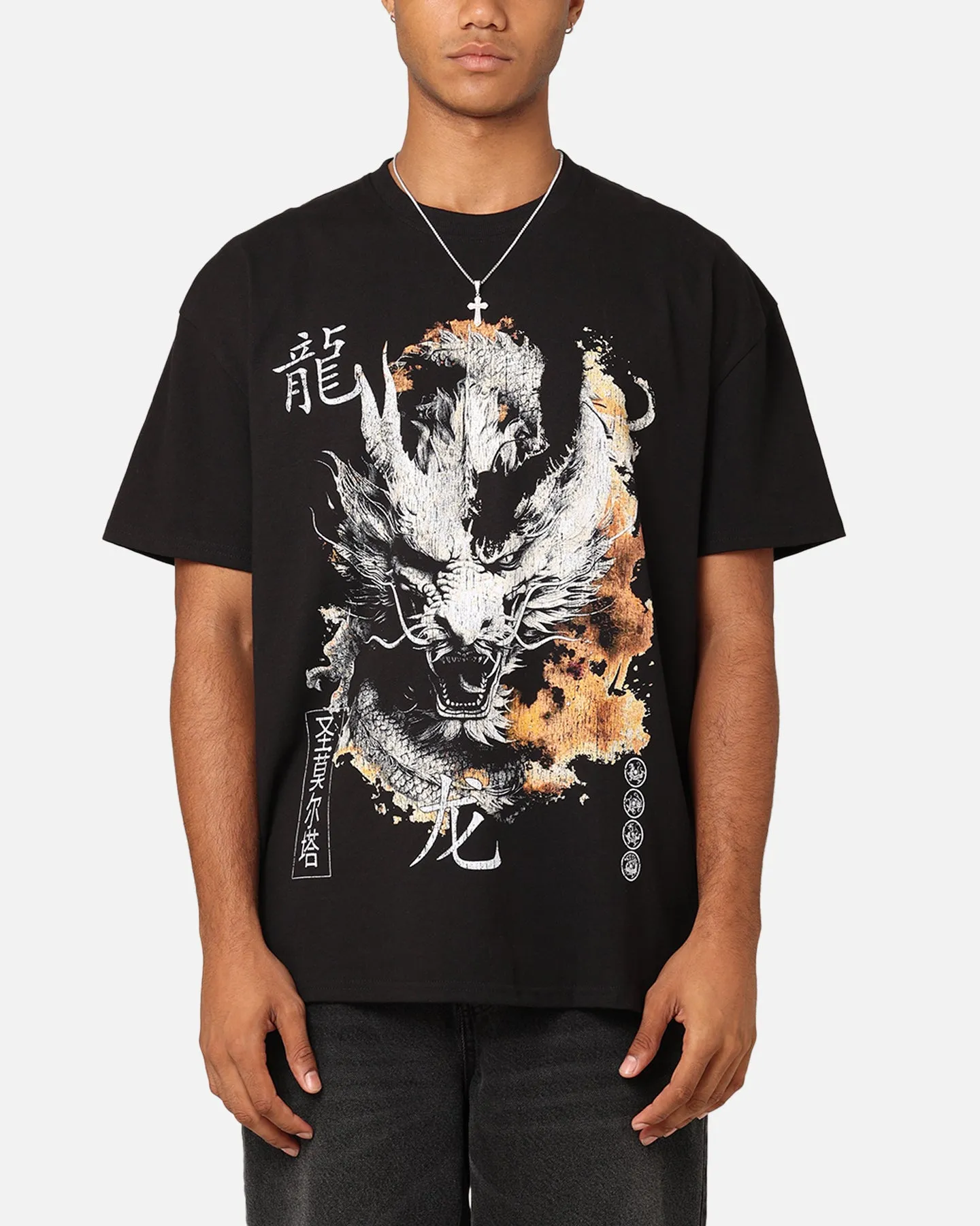 Saint Morta Azure Dragon T-Shirt Black Drop Shoulder Design Relaxed Torso Fit