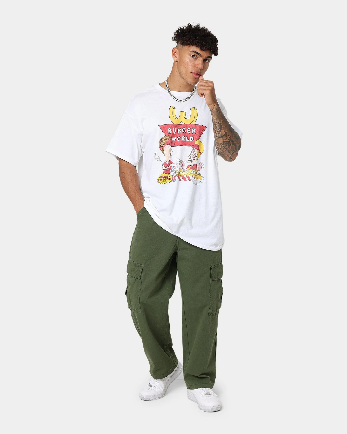 hypoallergenic MultiPly Fabric American Thrift American Thrift X Beavis & Butthead Burger World T-Shirt White