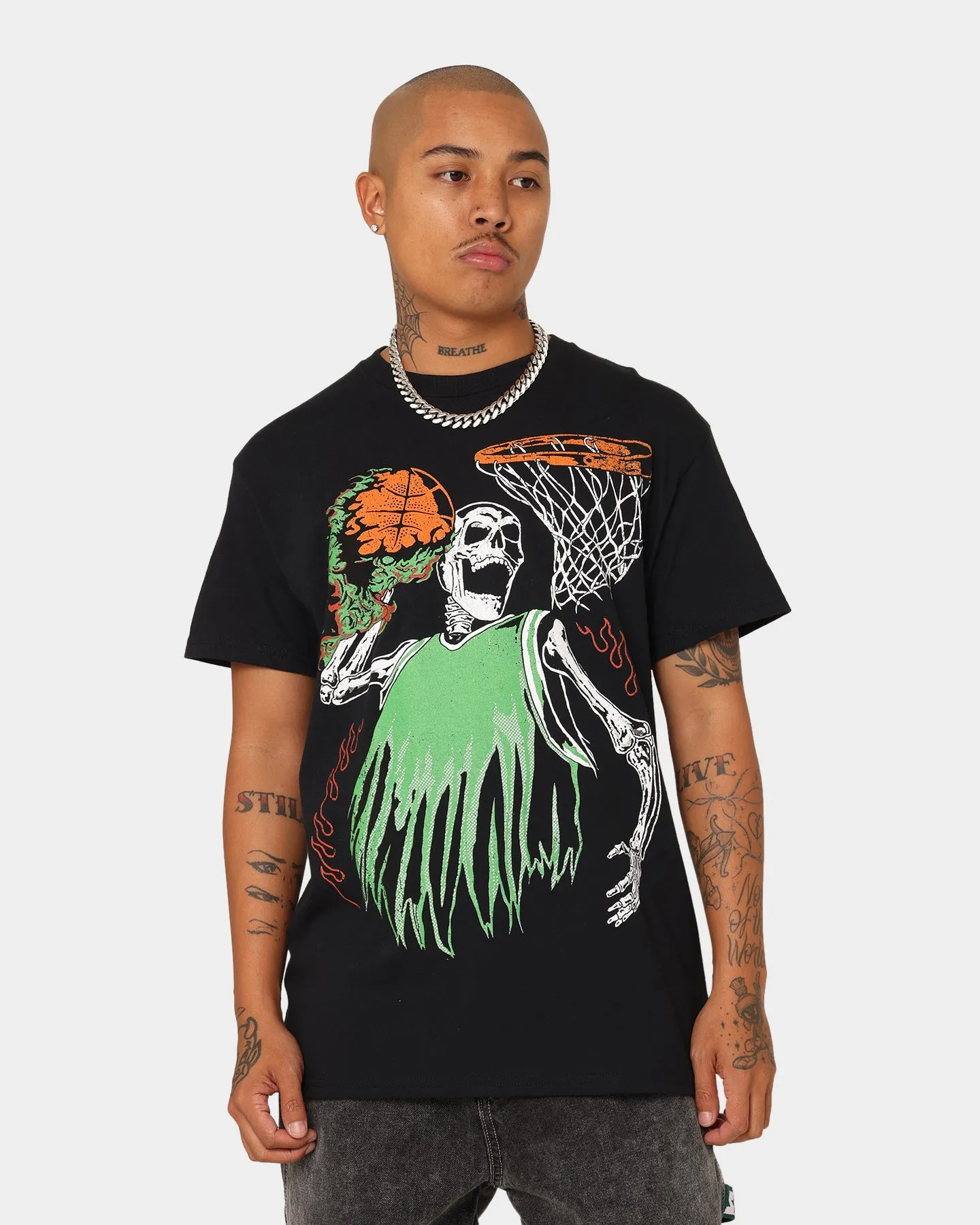 Goat Crew Playoff Skeleton T-Shirt Black/Green Abstract print Snag Resistant Surface
