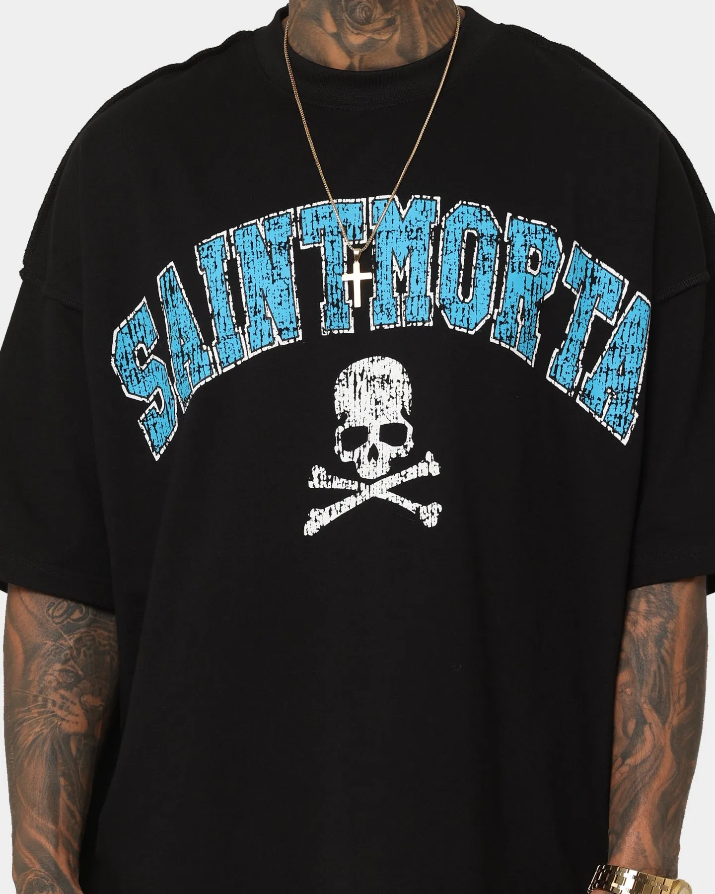 Long Lasting Color Versatile Wearable Saint Morta Members Club Boxy T-Shirt Black/Blue