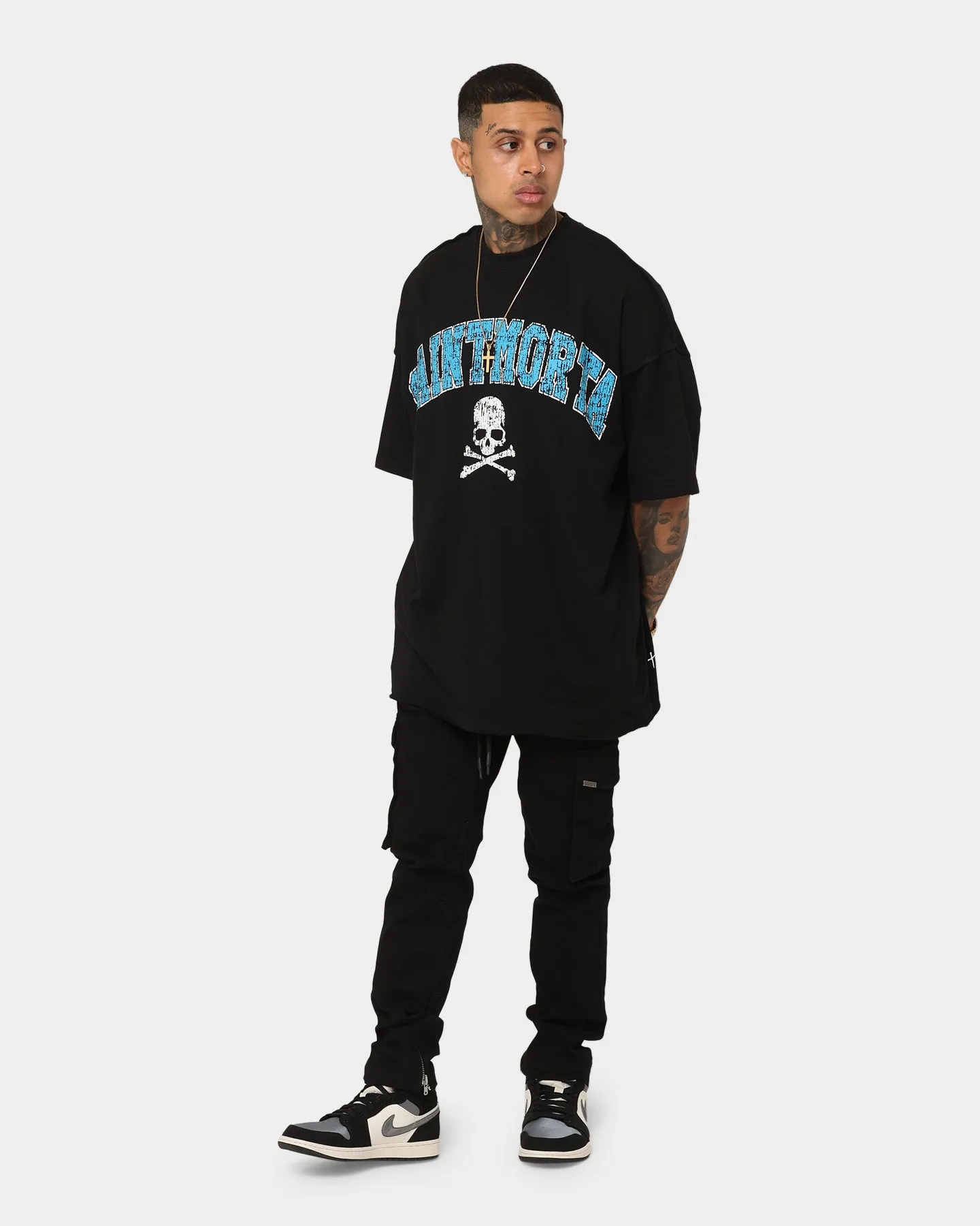 Saint Morta Members Club Boxy T-Shirt Black/Blue TaglessDesign Sustainable Fibers
