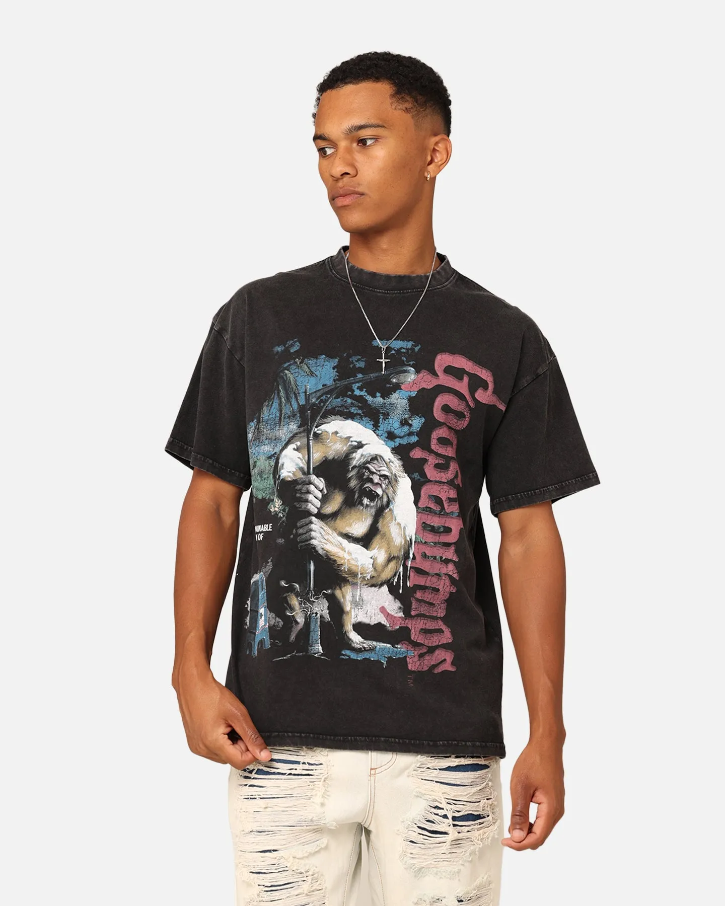 American Thrift X Goosebumps Abominable Snowman Vintage T-Shirt Black Wash Workout
