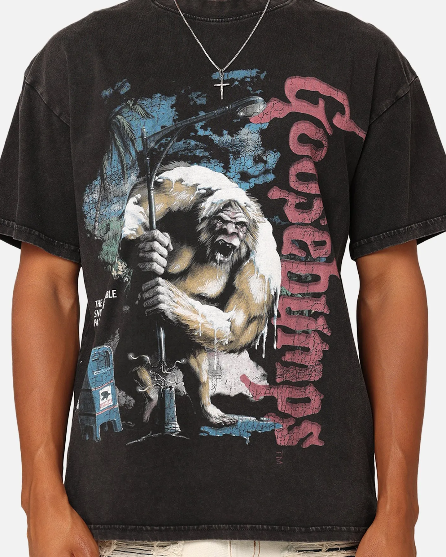 Sporty and Stylish Stylish and Easygoing American Thrift X Goosebumps Abominable Snowman Vintage T-Shirt Black Wash