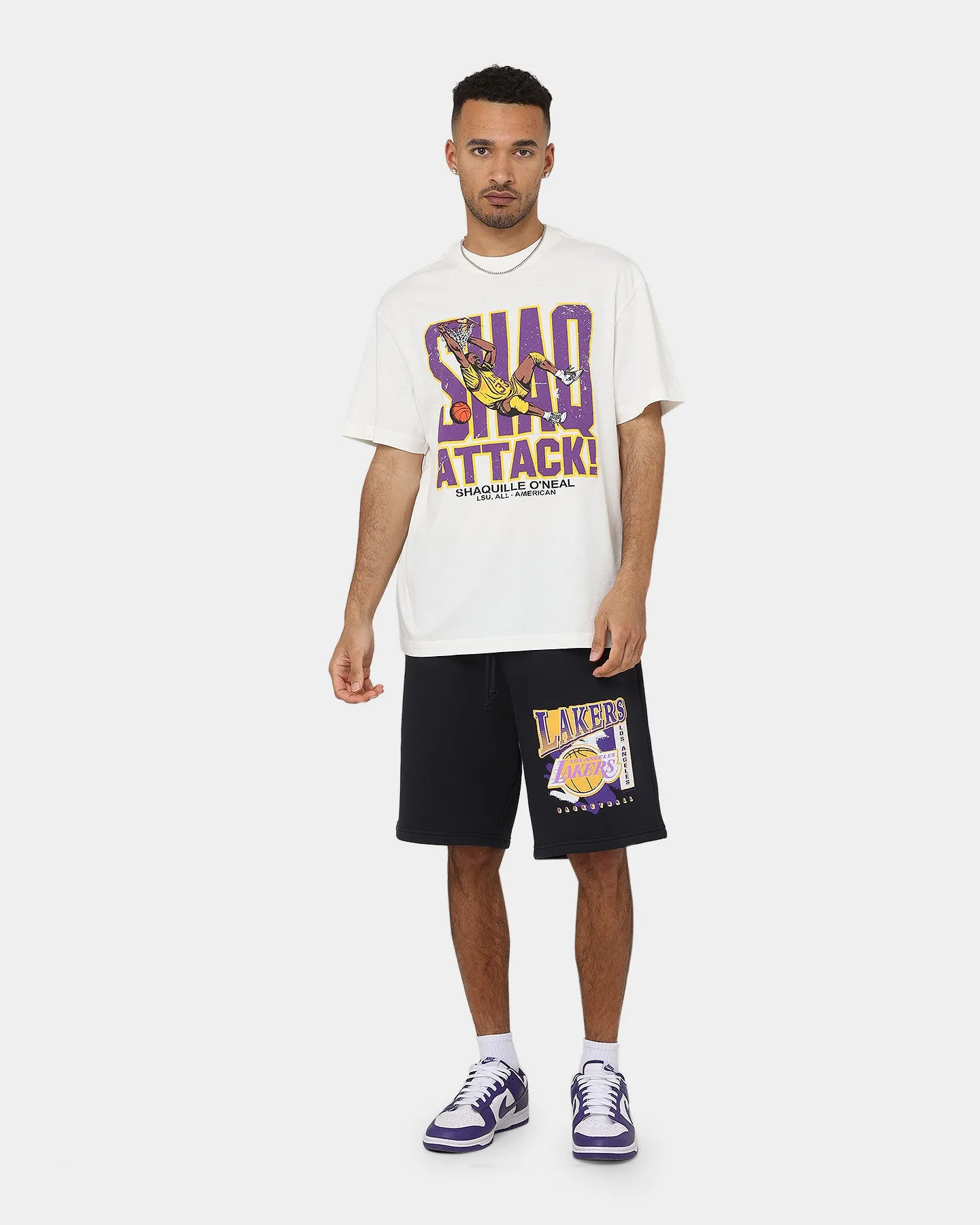 Mitchell & Ness Shaquille O'Neal Los Angeles Lakers Shaq Attack Vintage T-Shirt Vintage White Lightweight Weave Lightweight Design