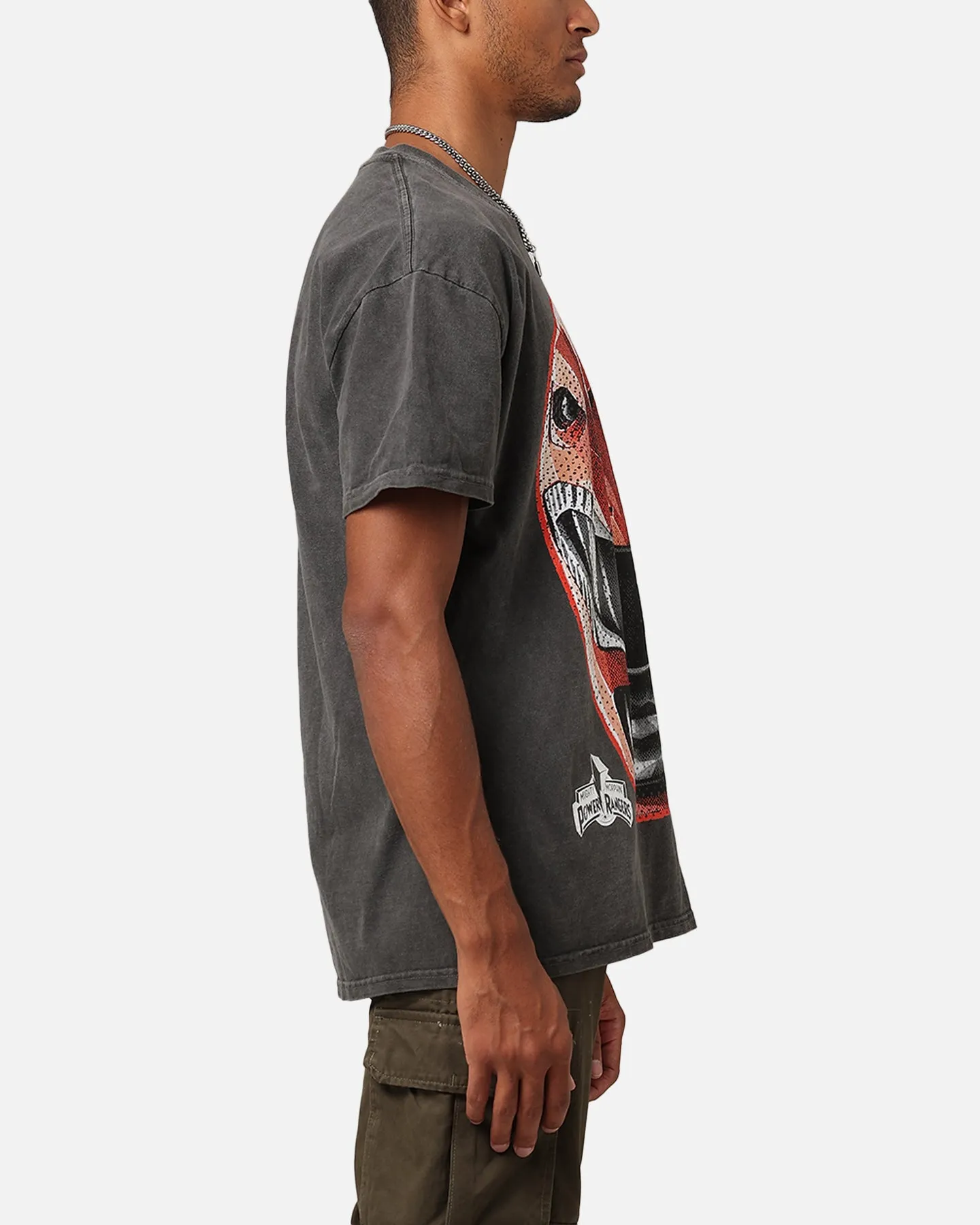 Bright Color Day-to-Night Look American Thrift X Power Rangers Red Ranger Big Head Heavyweight Vintage T-Shirt Black Wash