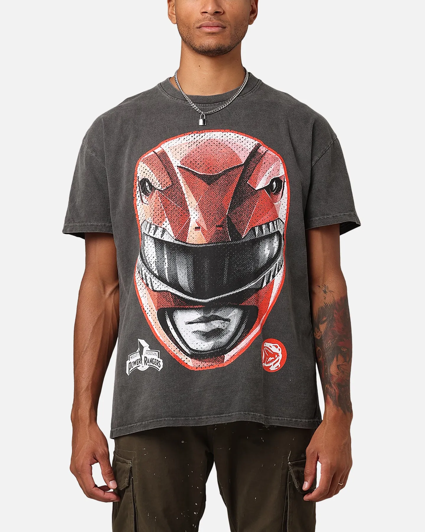 American Thrift X Power Rangers Red Ranger Big Head Heavyweight Vintage T-Shirt Black Wash Non Toxic Materials Affordable accessibility