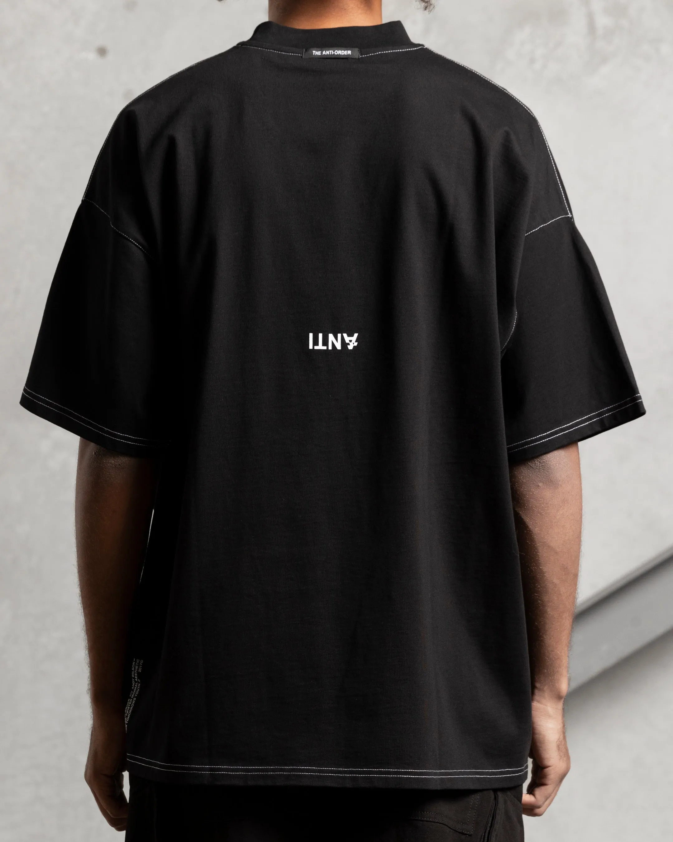 Minimalist Stitching The Anti Order Fang T-Shirt Black