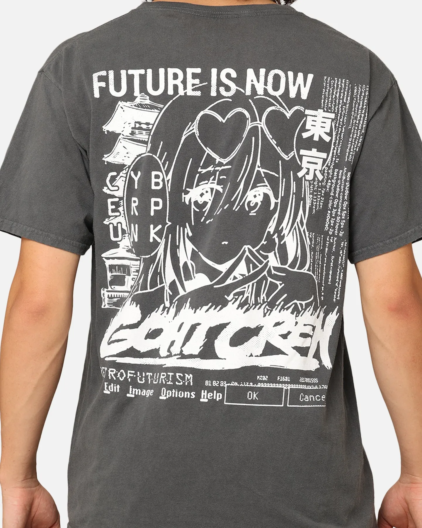 Durable Collar Construction Layered Comfort Goat Crew UWU Girl T-Shirt Off Black