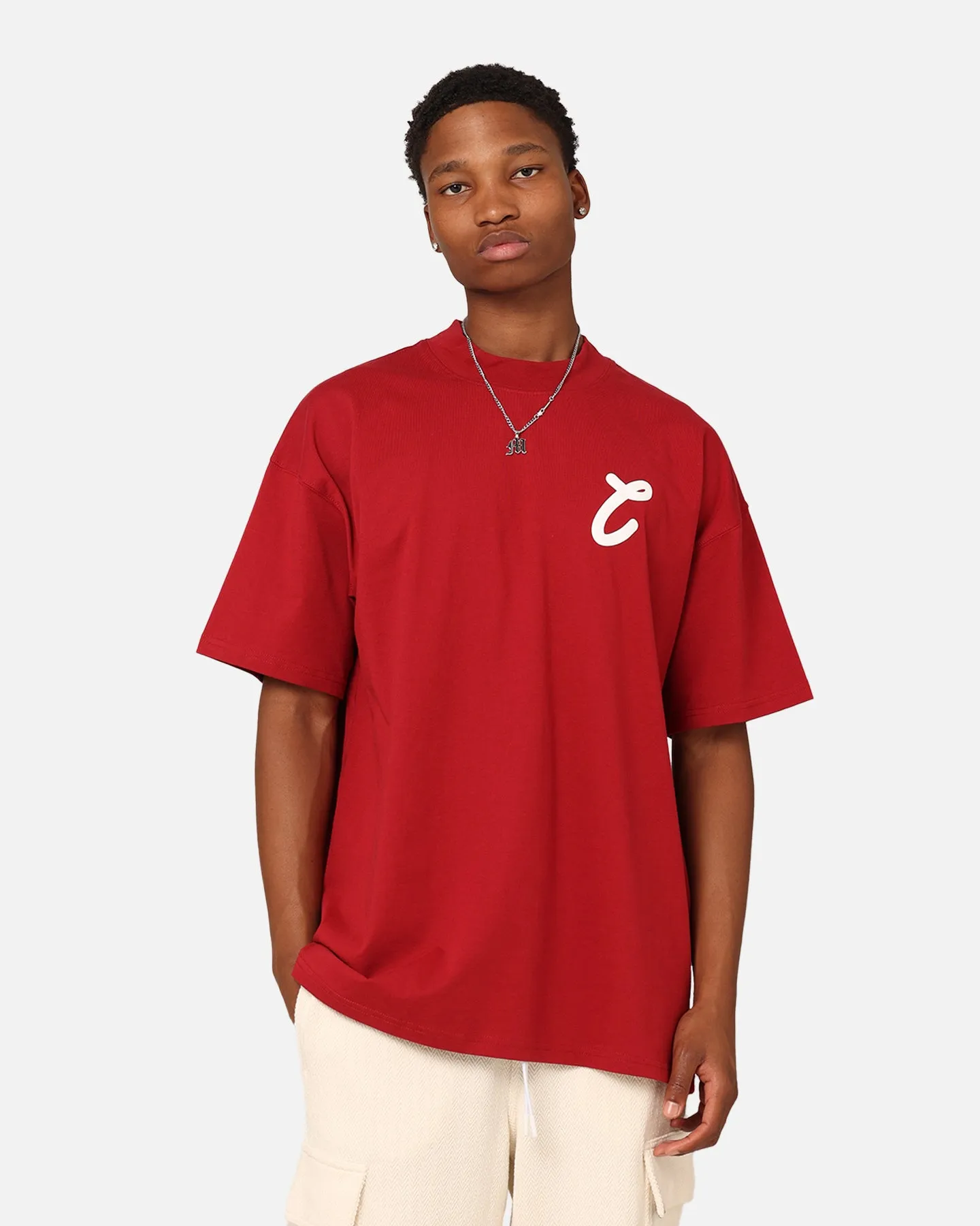 Chilly Day Style Durable Knit Structure Carre Athletic Heritage Oversized T-Shirt Crimson
