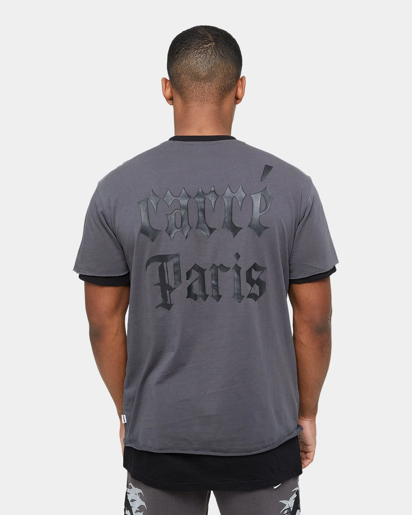 Carre Distressed Ringer Oversized Short Sleeve T-Shirt Charcoal/Black Essential Casual