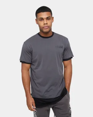 Carre Distressed Ringer Oversized Short Sleeve T-Shirt Charcoal/Black Flattering Cut ReinforcedShoulderPanels