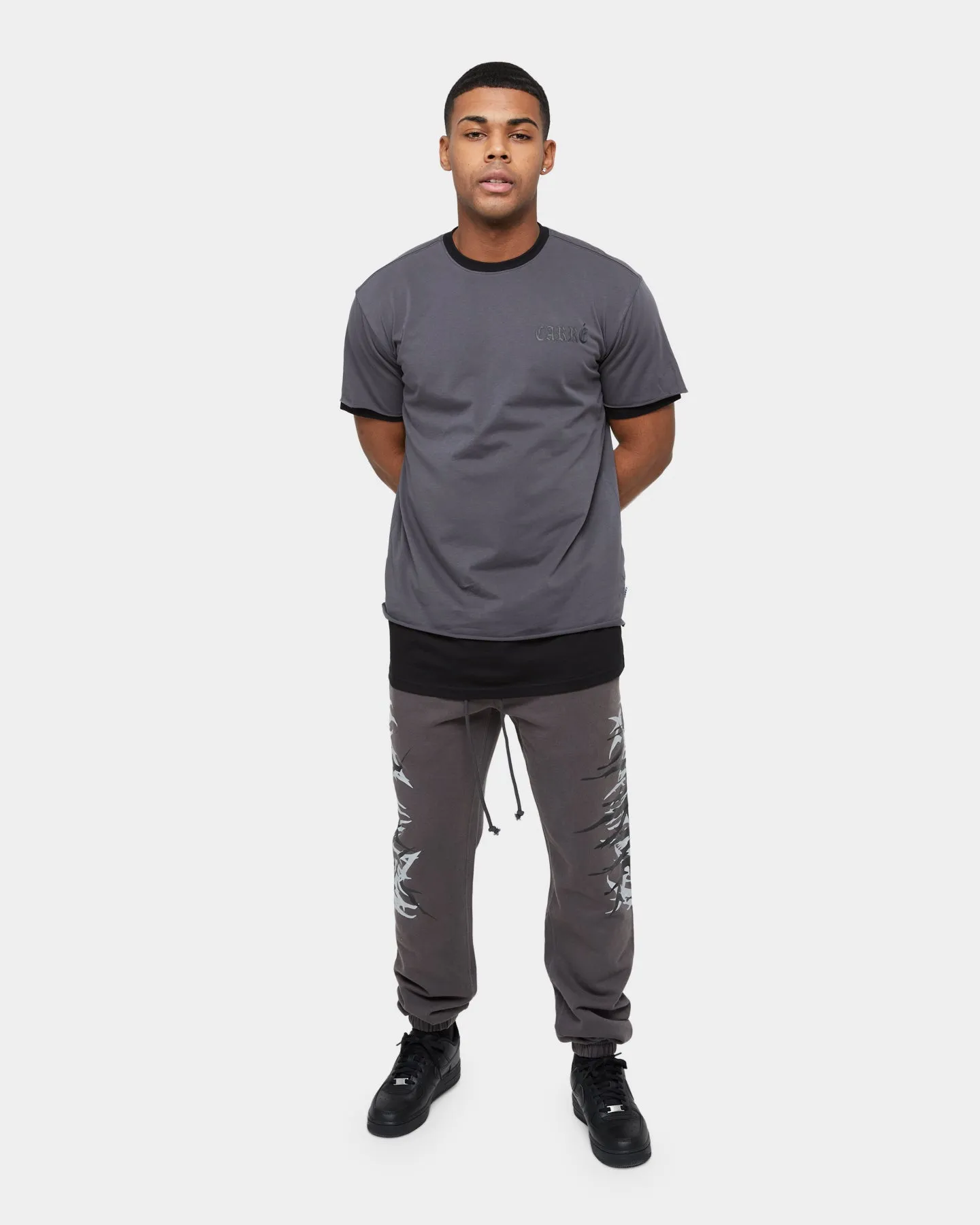 Carre Distressed Ringer Oversized Short Sleeve T-Shirt Charcoal/Black Soft Finish