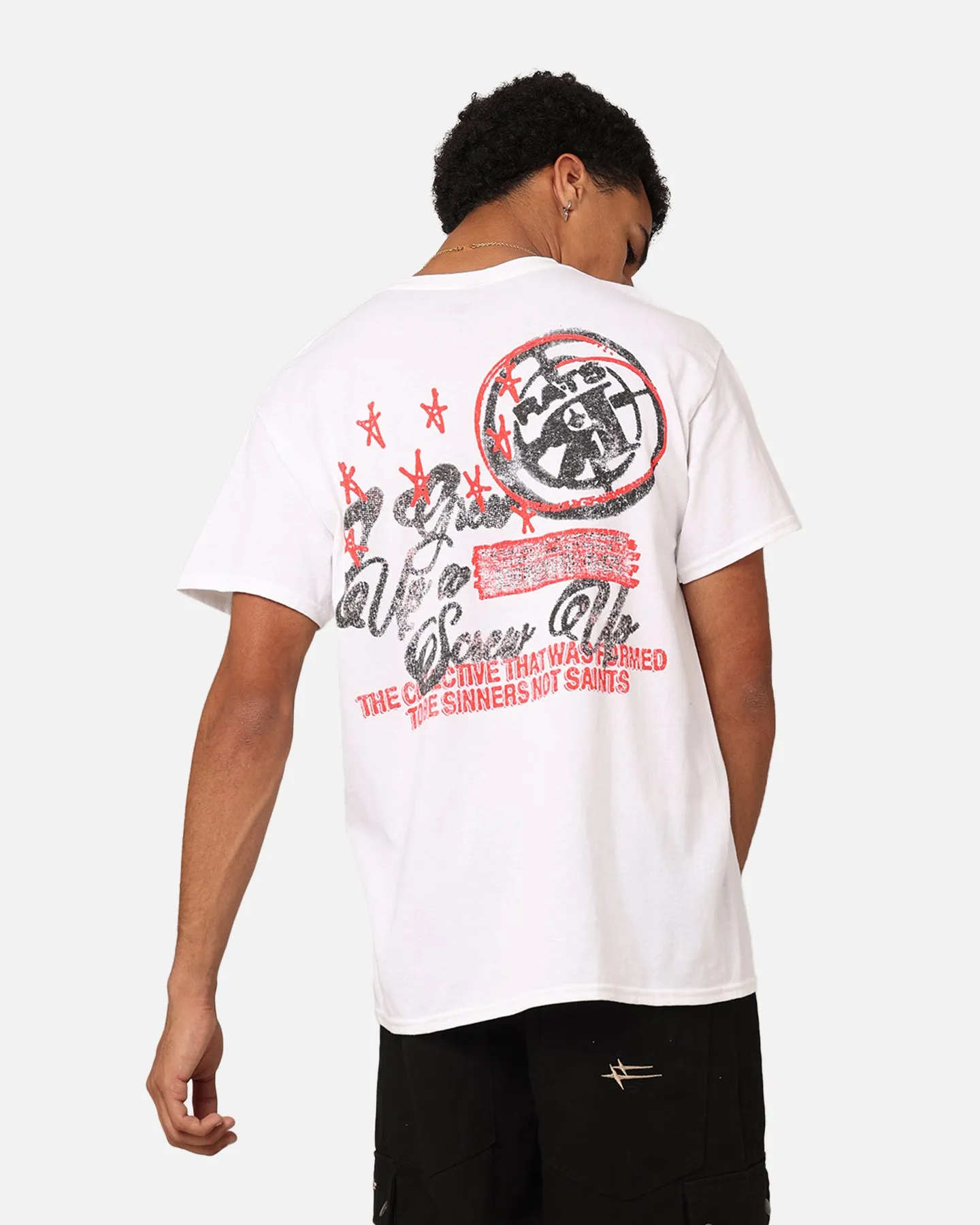 Cozy Wear Relaxed Armhole Cut Rats Get Fat Screw Up T-Shirt White